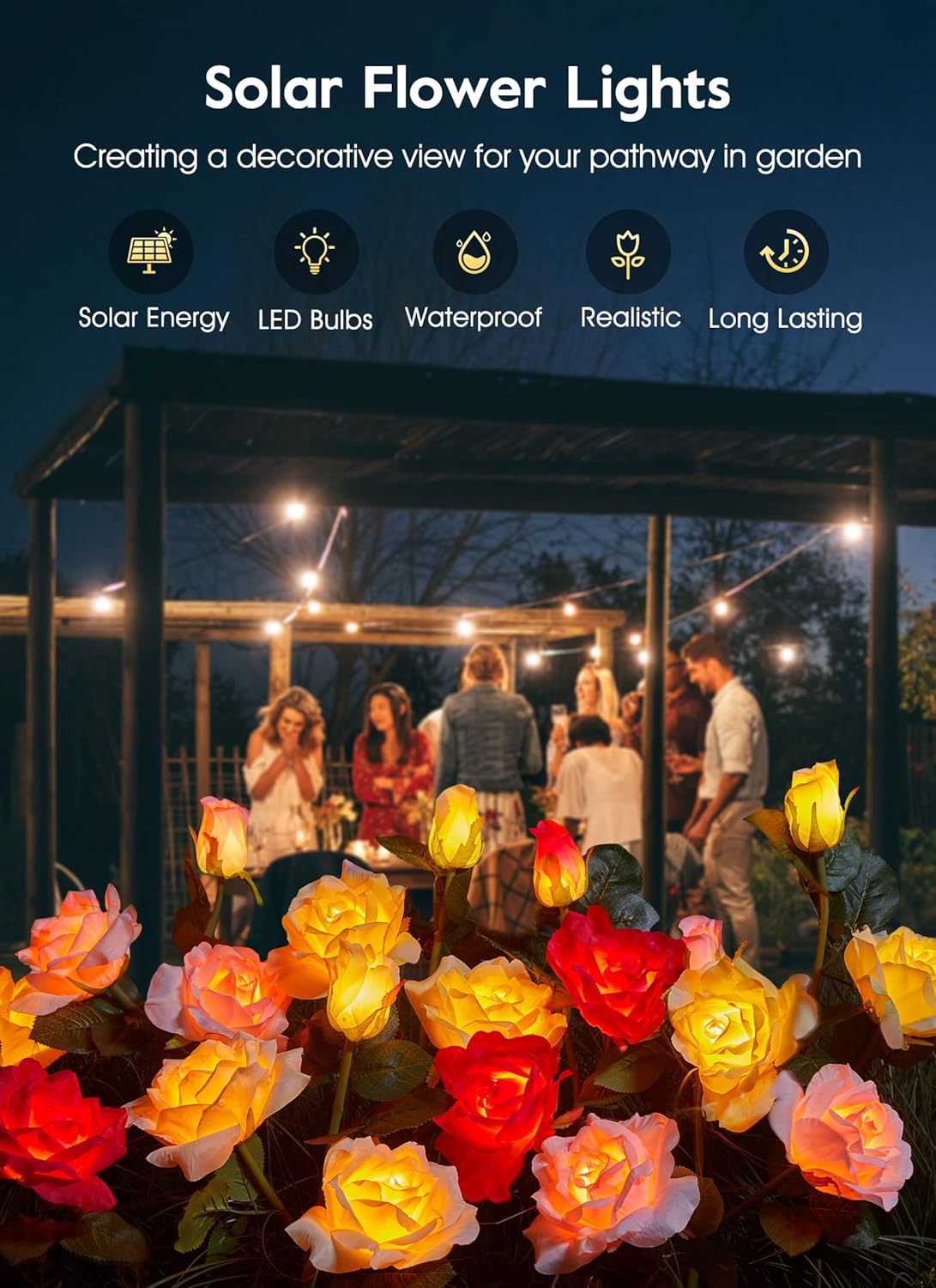 brightown-4-pack-realistic-multicolor-rose-solar-garden-pathway-lights-with-warm image 7