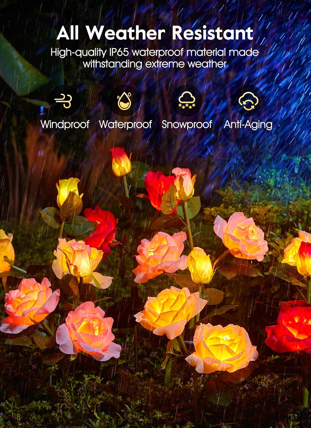 brightown-4-pack-realistic-multicolor-rose-solar-garden-pathway-lights-with-warm image 5