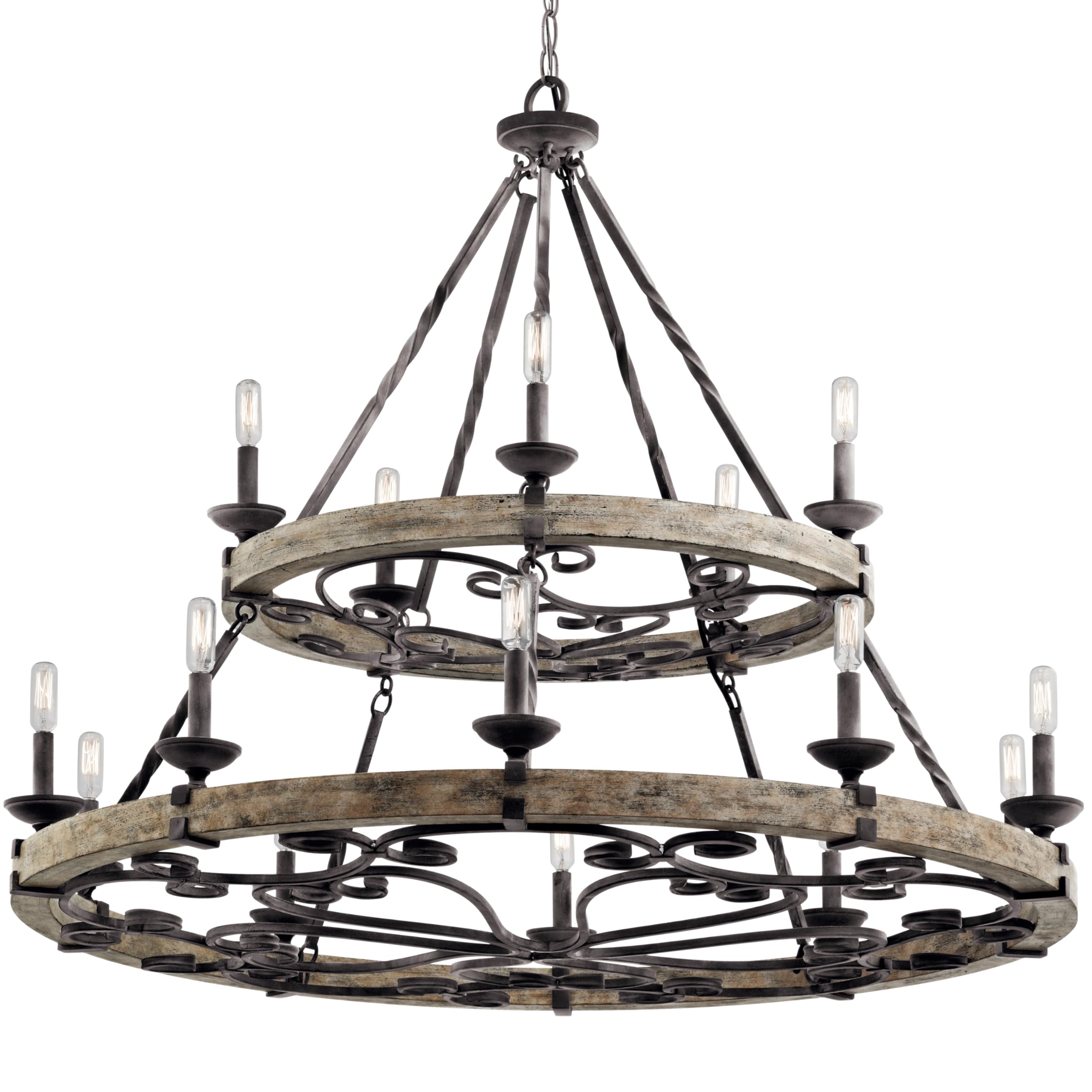 kichler-taulbee-15-light-2-tier-chandelier-weathered-zinc-with-wood-accents-4382 image 4