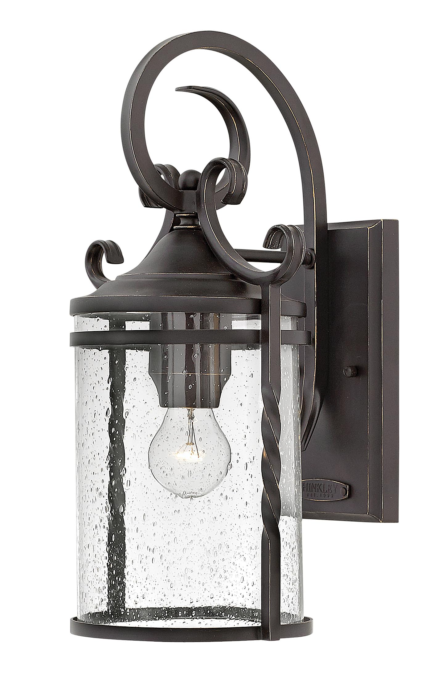 hinkley-casa-medium-outdoor-wall-lantern-wrought-iron-details-hand-forged-scroll image 1