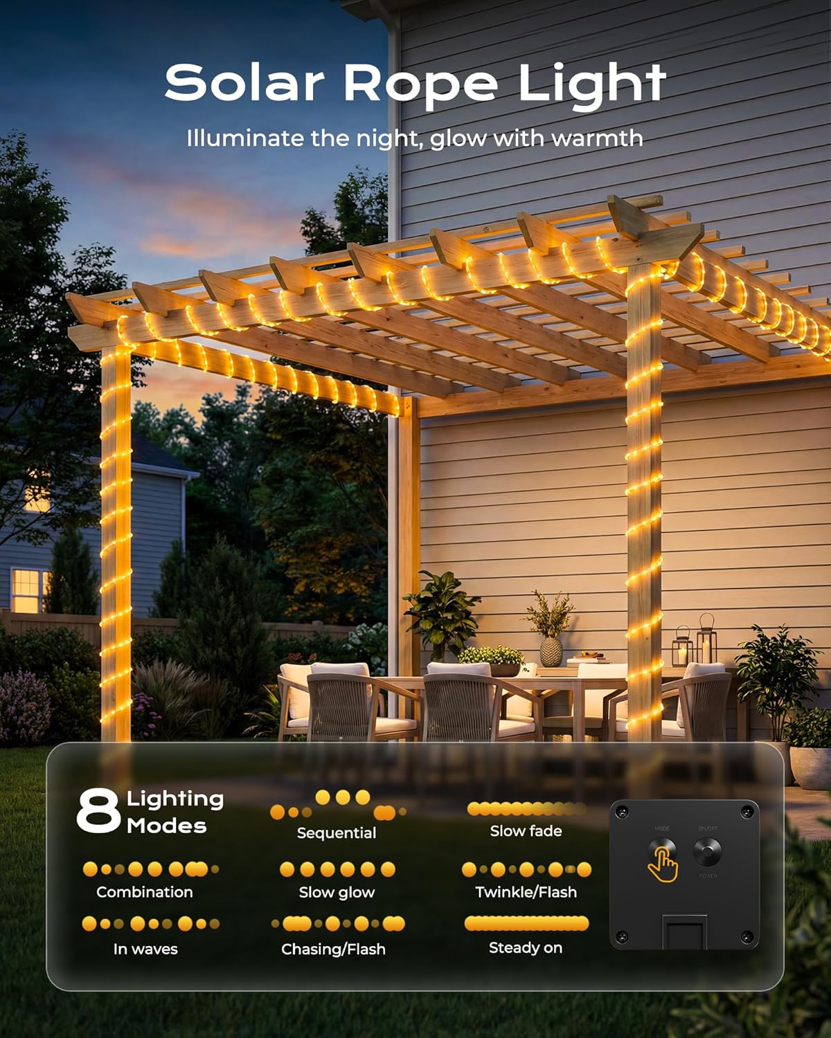 brightown-78ft-200-led-solar-rope-lights-2-pack-8-modes-warm-white image 4
