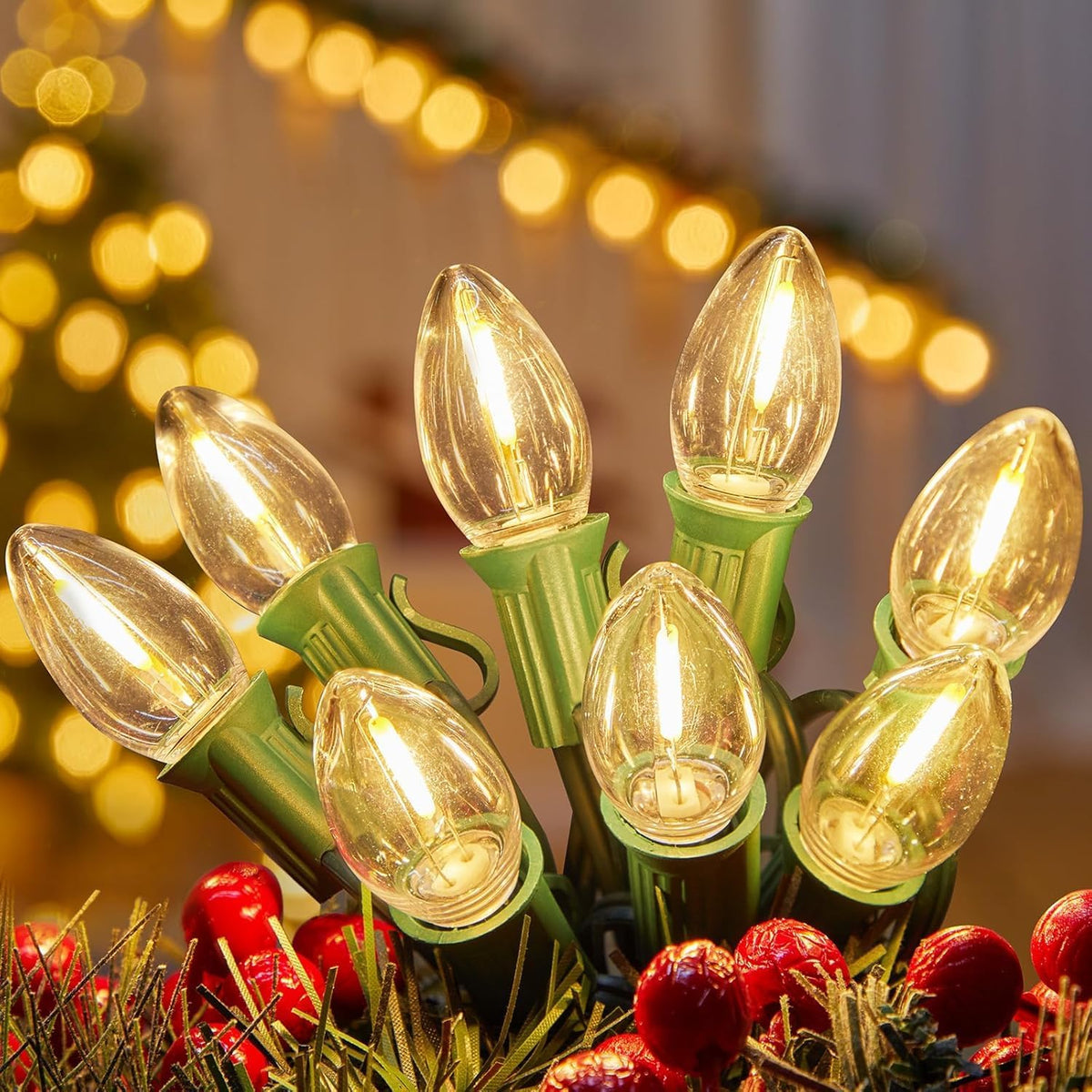 brightown-100ft-c7-led-string-lights-104-clear-bulbs-plug-in-indoor-outdoor-for- image 1