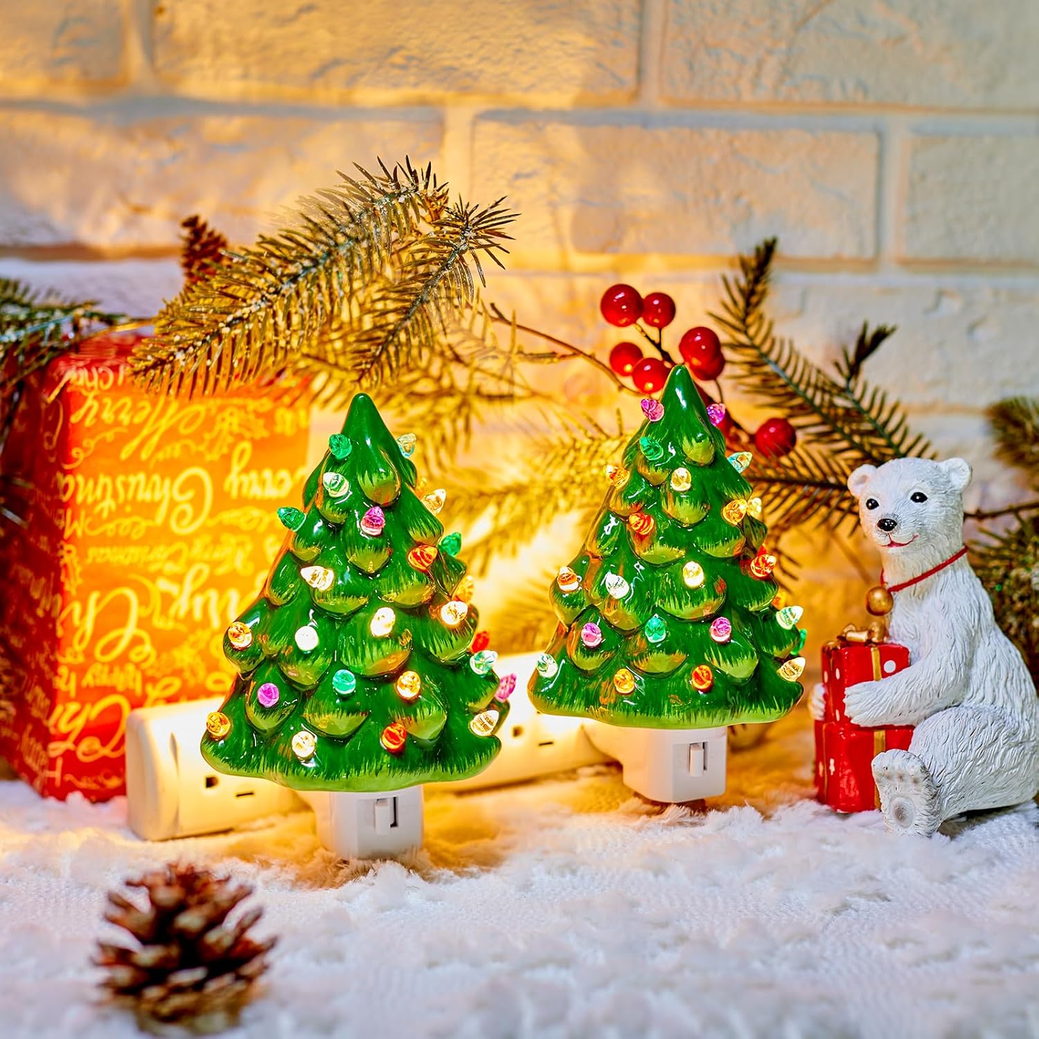 brightown-2-pack-ceramic-christmas-tree-night-lights-6-inch-green image 3