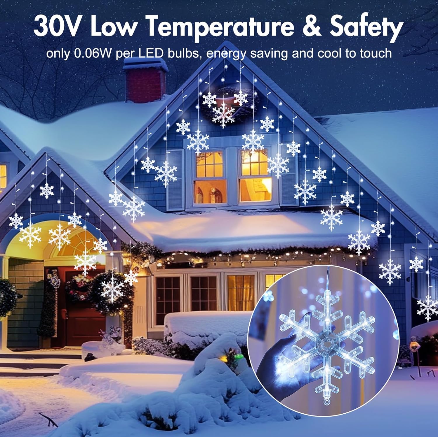 brightown-13ft-192-led-snowflake-icicle-lights-with-16-drops-for-christmas-roof- image 2