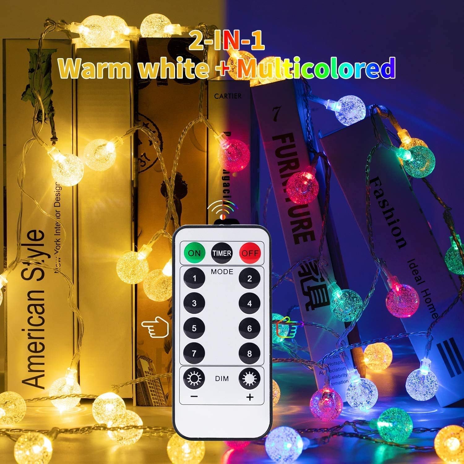 brightown-33ft-100-led-usb-plug-in-crystal-globe-fairy-lights-with-remote-8-mode image 3