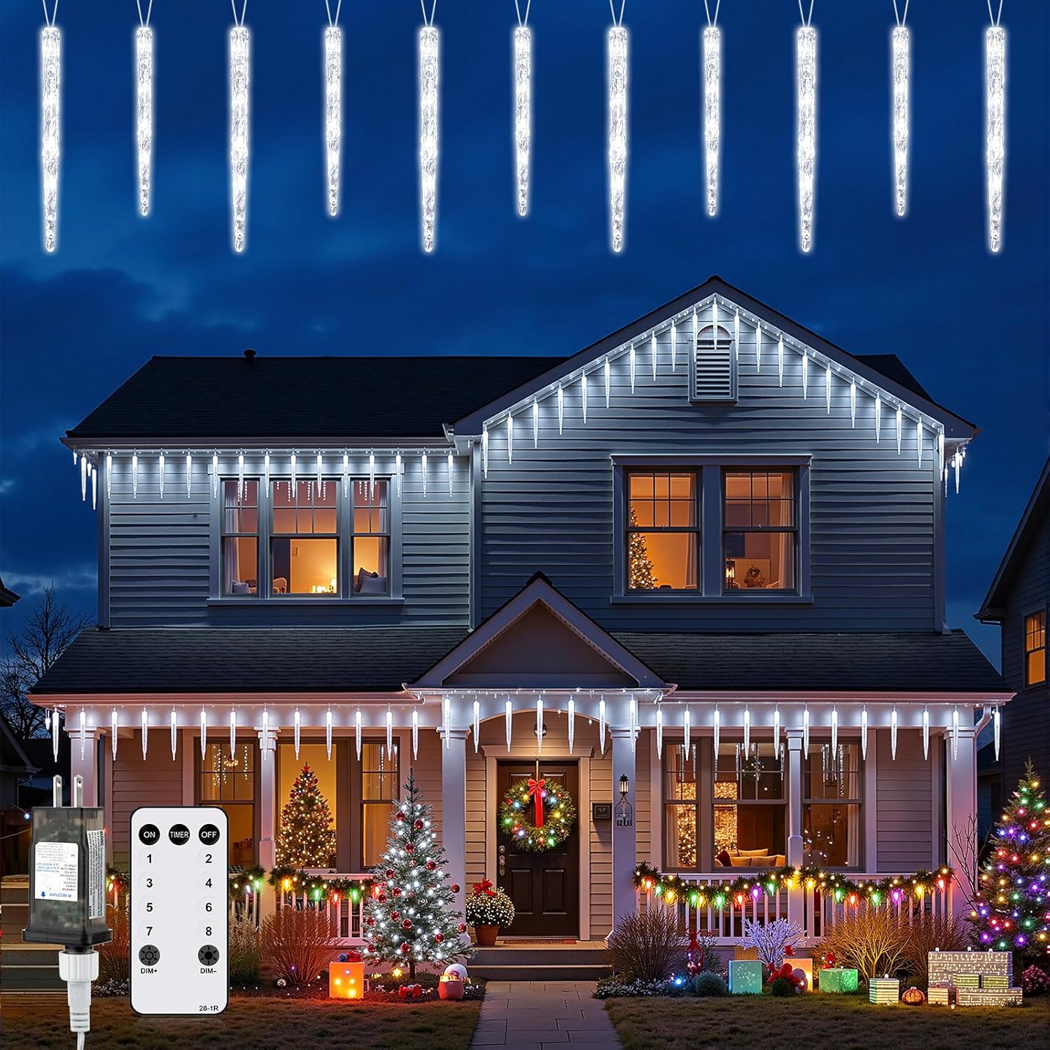brightown-20ft-20-tubes-100-led-cool-white-christmas-icicle-lights-with-remote image 1