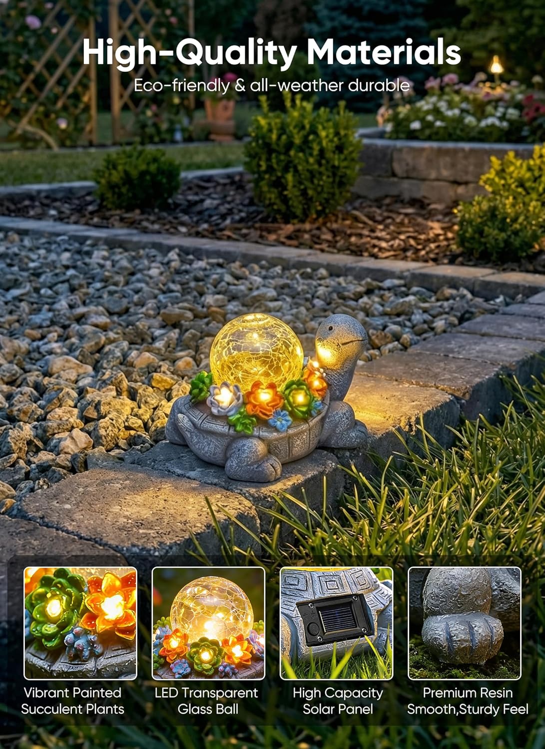 brightown-solar-powered-turtle-statue-with-5-succulent-led-lights-for-garden-bac image 3
