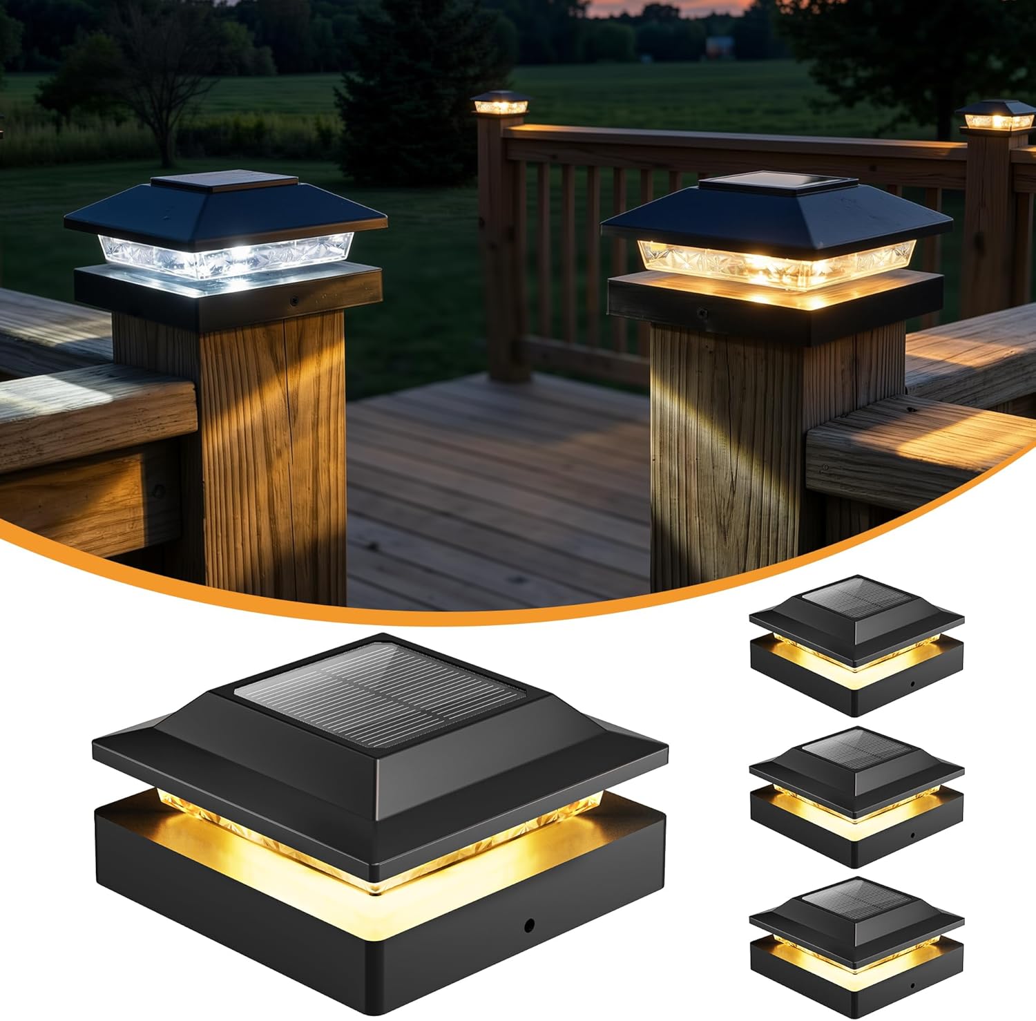 brightown-4-pack-solar-powered-post-fence-cap-lights-with-2-color-modes-for-pati image 1