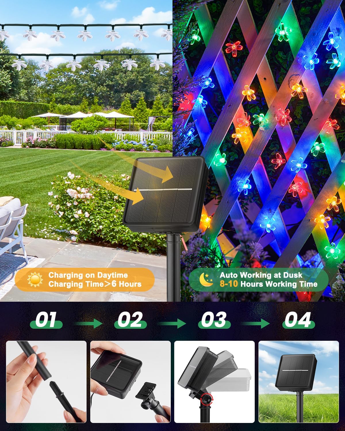 brightown-60-led-solar-cherry-blossom-flower-string-lights-26ft-multicolor-for-g image 5