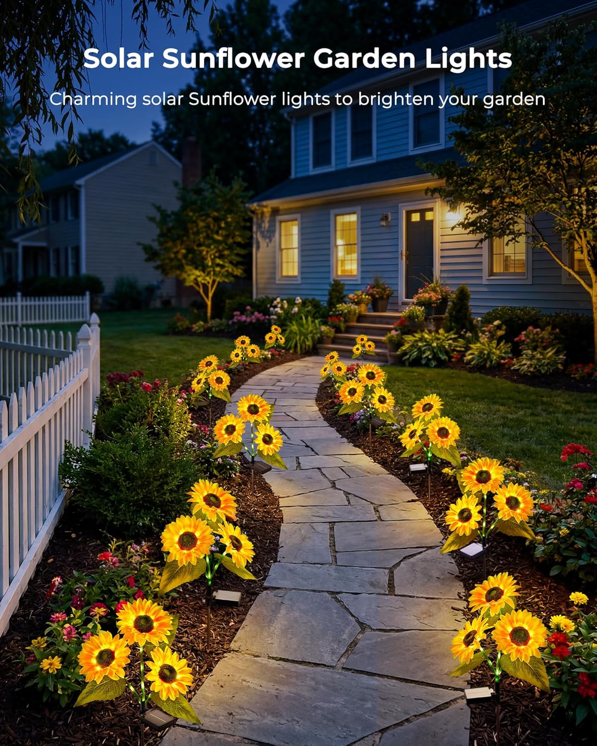 brightown-3-pack-solar-powered-sunflower-stake-lights-with-42-warm-white-leds-fo image 7