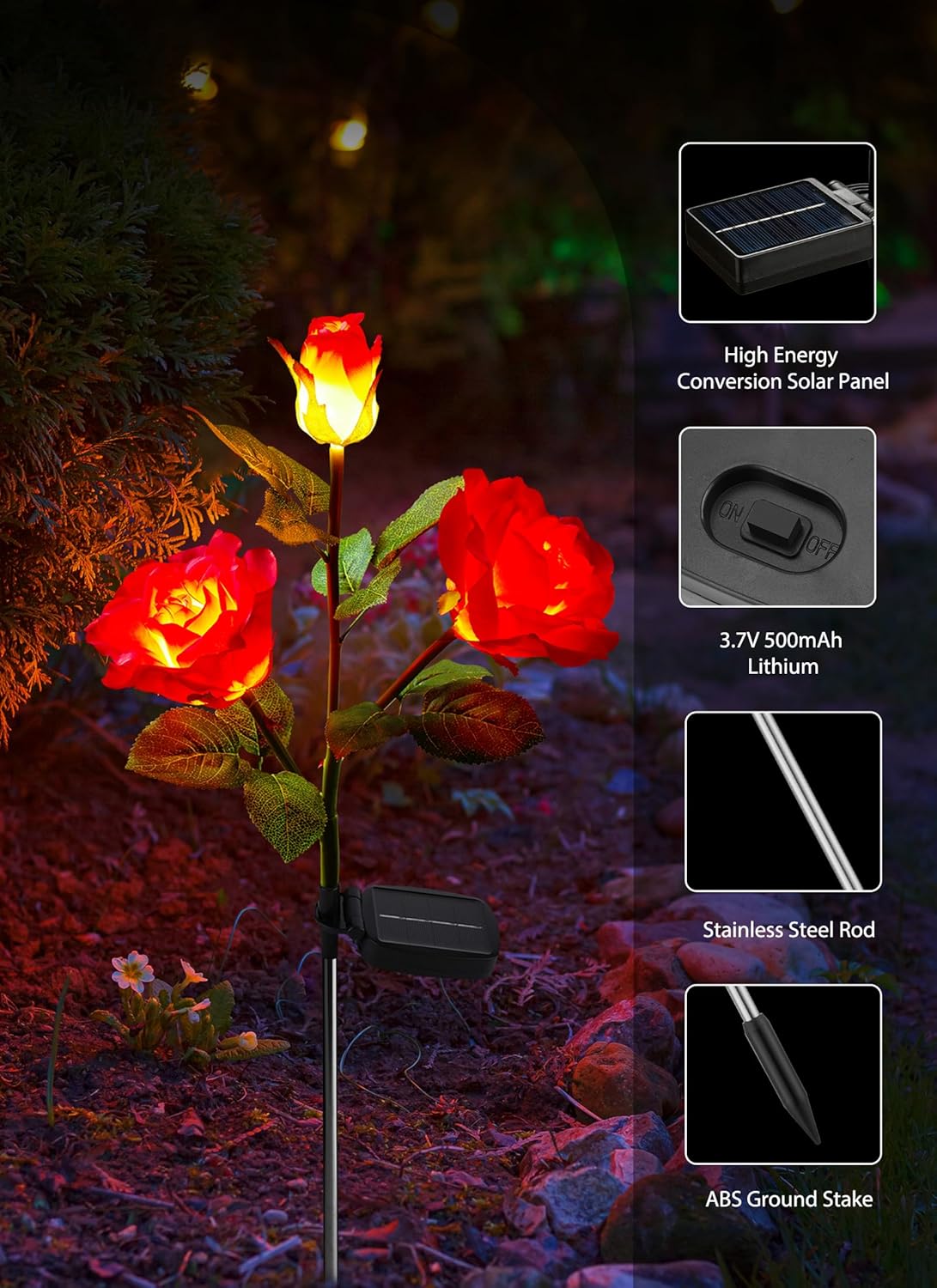 brightown-4-pack-realistic-multicolor-rose-solar-garden-pathway-lights-with-warm image 4
