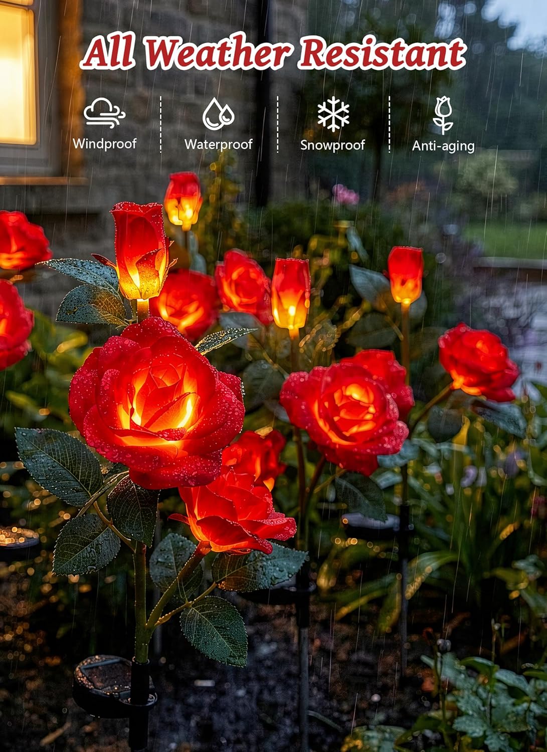 brightown-4-pack-realistic-red-rose-solar-garden-pathway-lights-with-adjustable- image 2