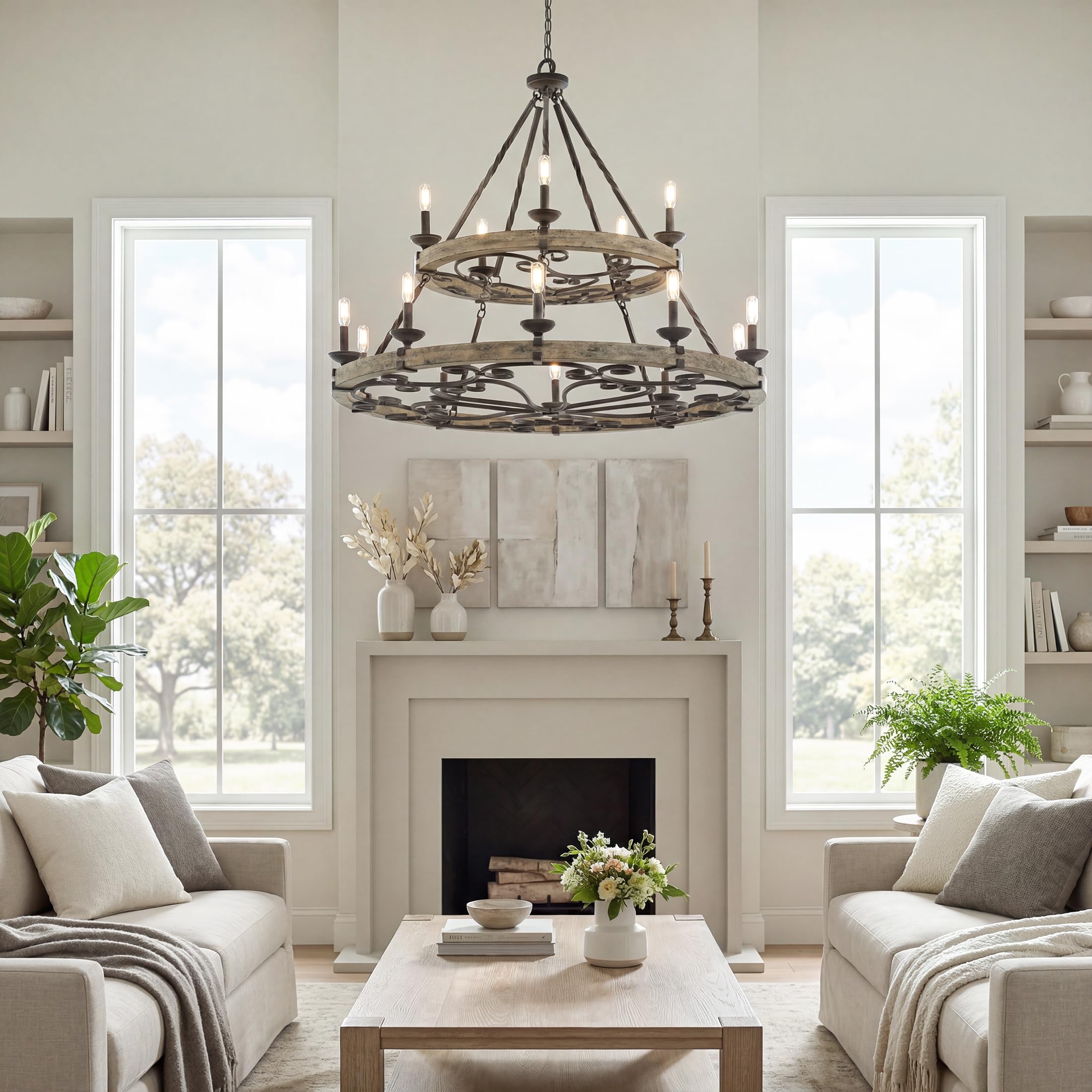 kichler-taulbee-15-light-2-tier-chandelier-weathered-zinc-with-wood-accents-4382 image 6