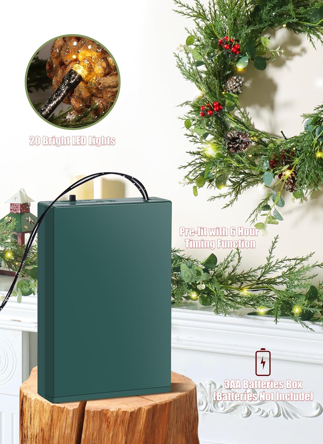 brightown-2-pack-6ft-pre-lit-battery-operated-christmas-garland-with-pine-cones- image 4