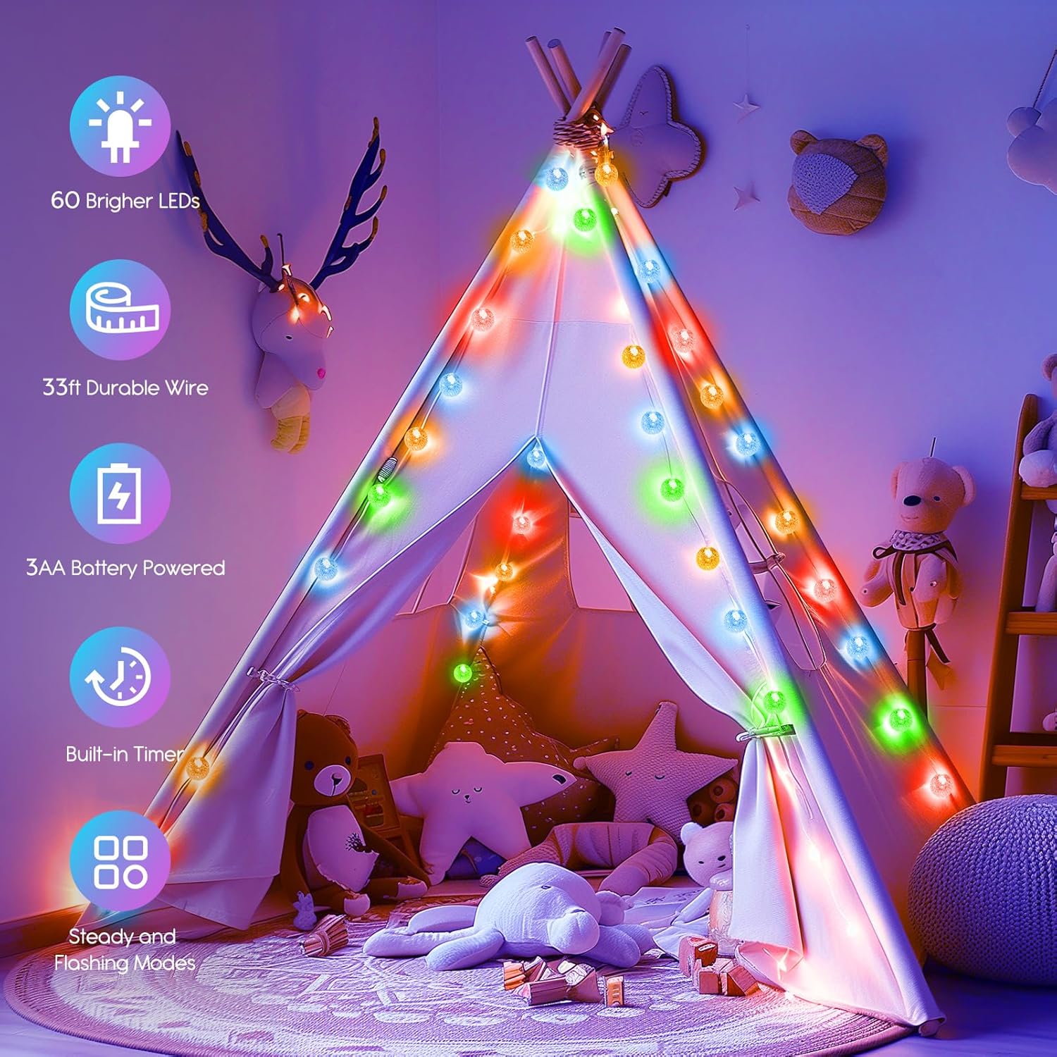 brightown-33ft-60-led-battery-operated-crystal-globe-fairy-lights-with-remote-8- image 2