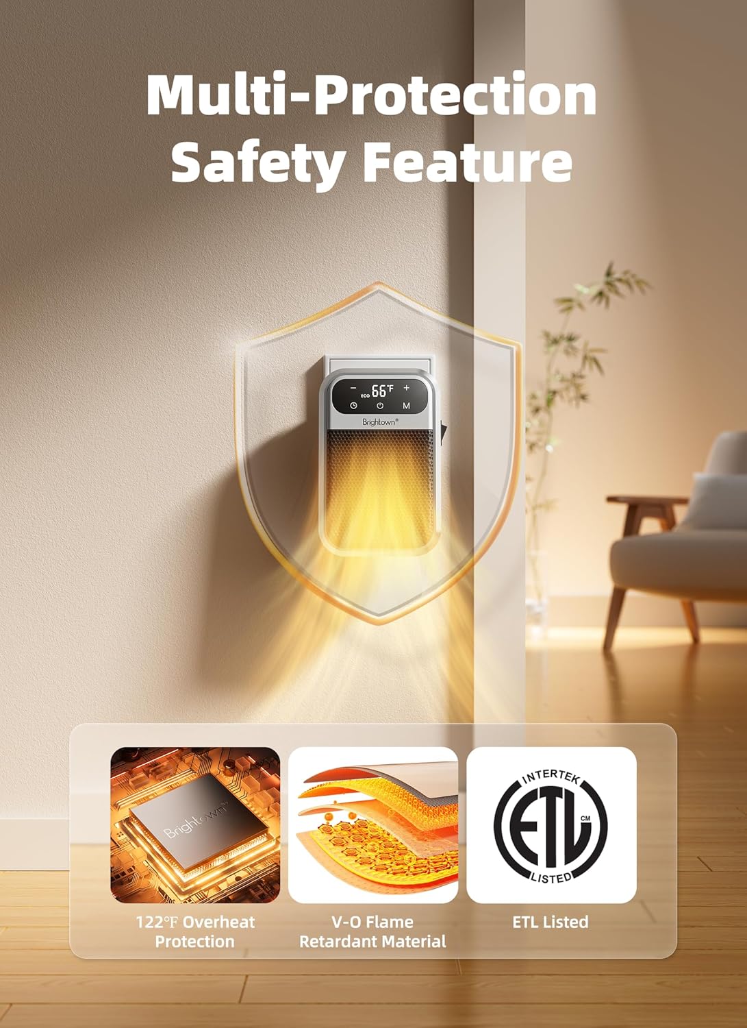 brightown-800w-plug-in-heater-with-remote-outlet-space-heater-with-touch-led-dis image 5