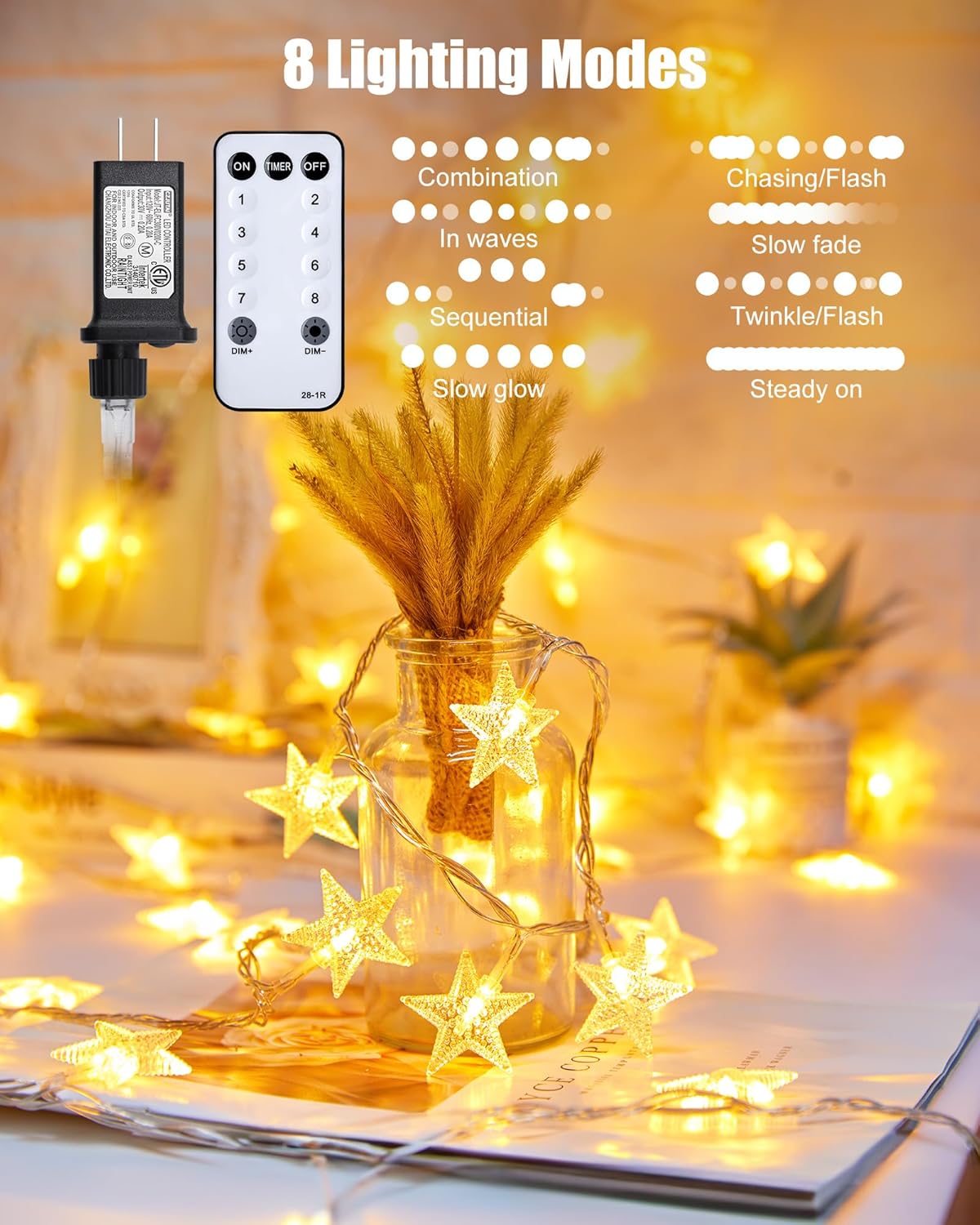 brightown-66ft-plug-in-200-led-warm-white-stars-string-lights-with-remote-for-ho image 3