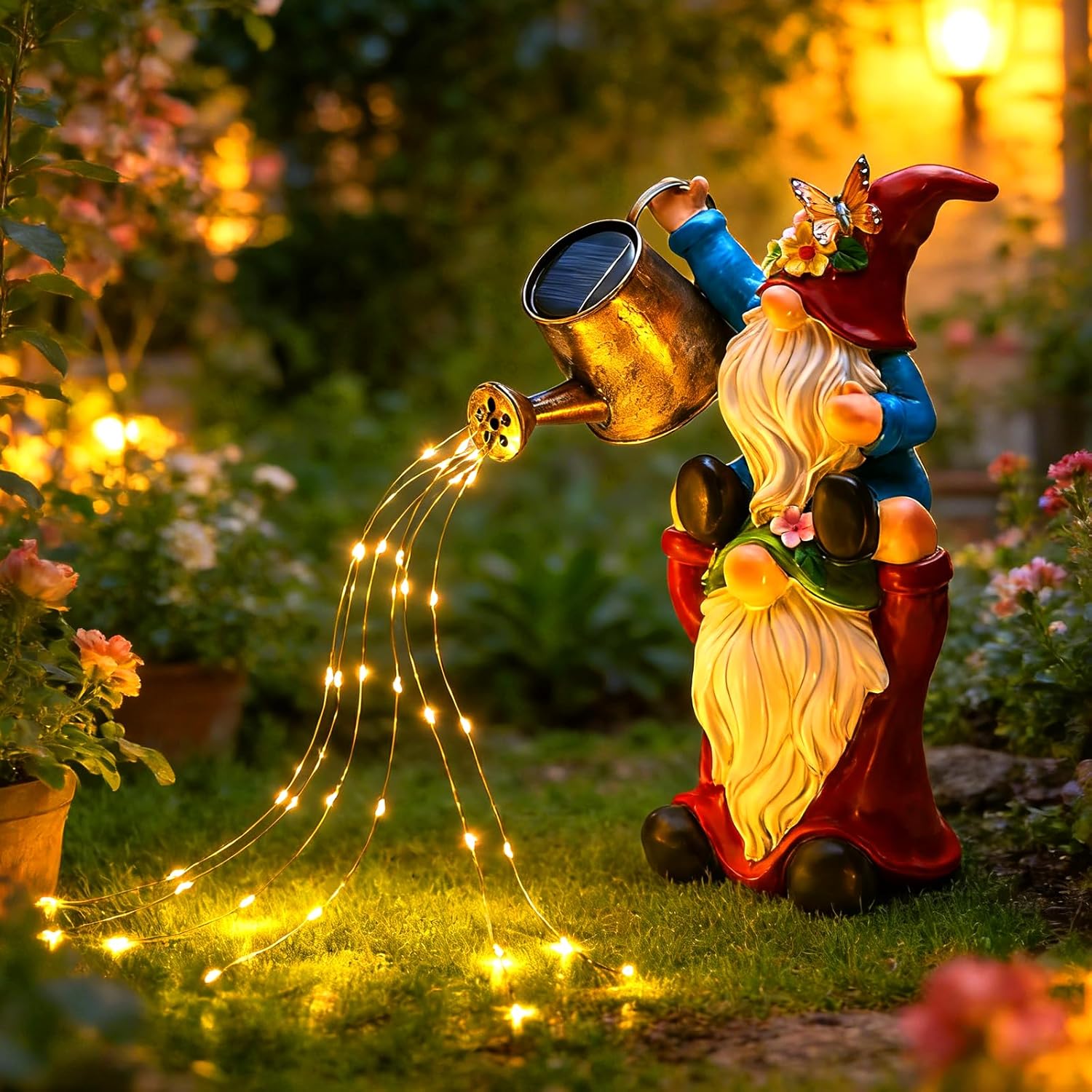 brightown-solar-gnome-statue-with-watering-can-light-garden-decoration-solar-pow image 1