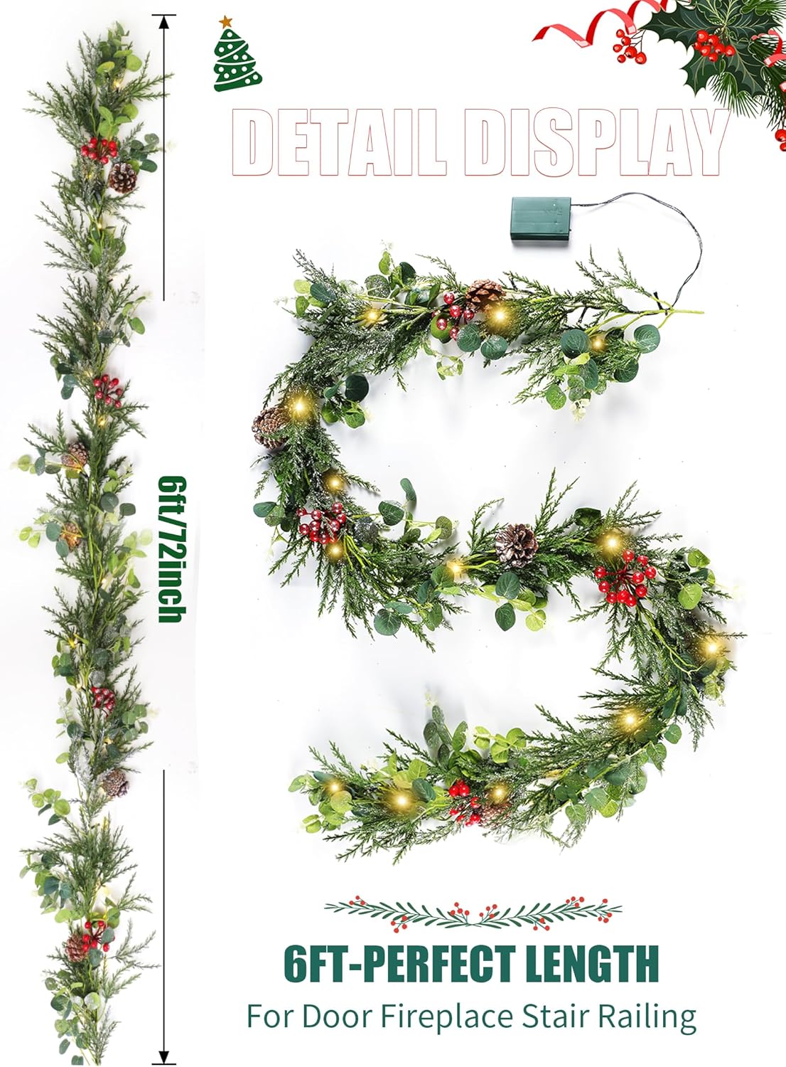 brightown-2-pack-6ft-pre-lit-battery-operated-christmas-garland-with-pine-cones- image 6