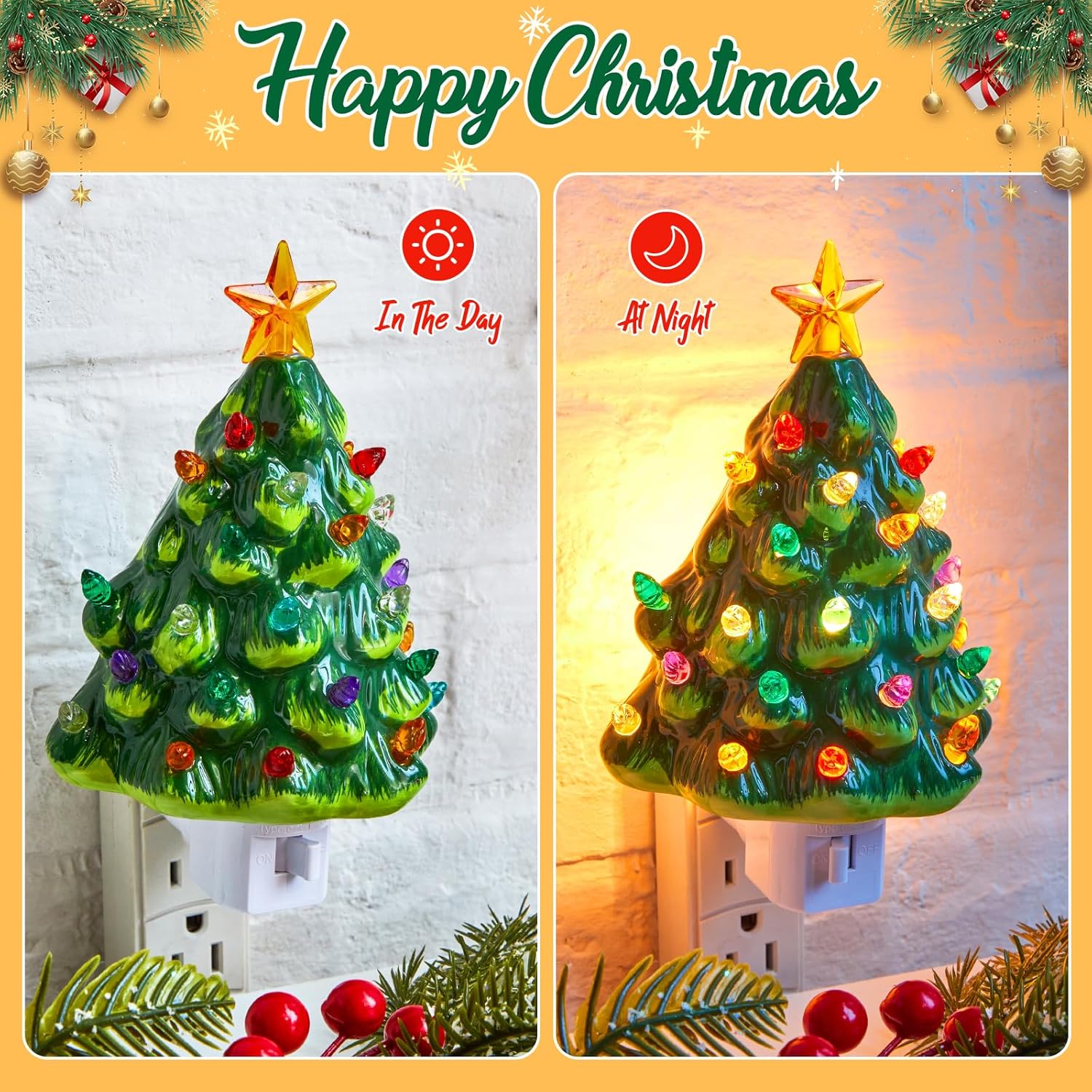 brightown-vintage-christmas-6-ceramic-tree-night-light-2-pack-with-star-topper-g image 2