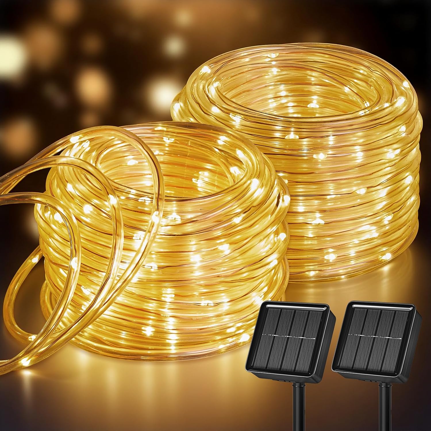brightown-78ft-200-led-solar-rope-lights-2-pack-8-modes-warm-white image 1