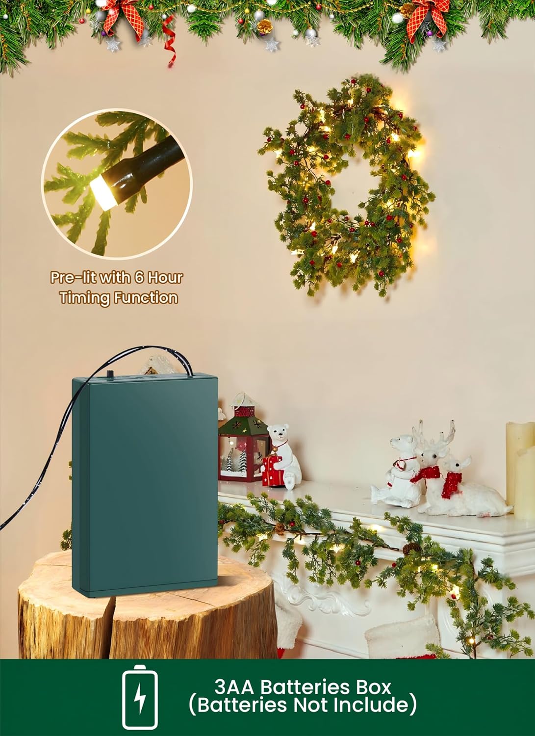 brightown-6ft-battery-operated-christmas-garland-with-20-led-lights-snow-flocked image 5