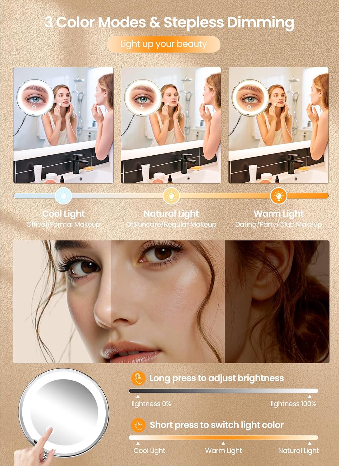 brightown-flexible-gooseneck-battery-operated-10x-magnifying-makeup-mirror-with- image 3