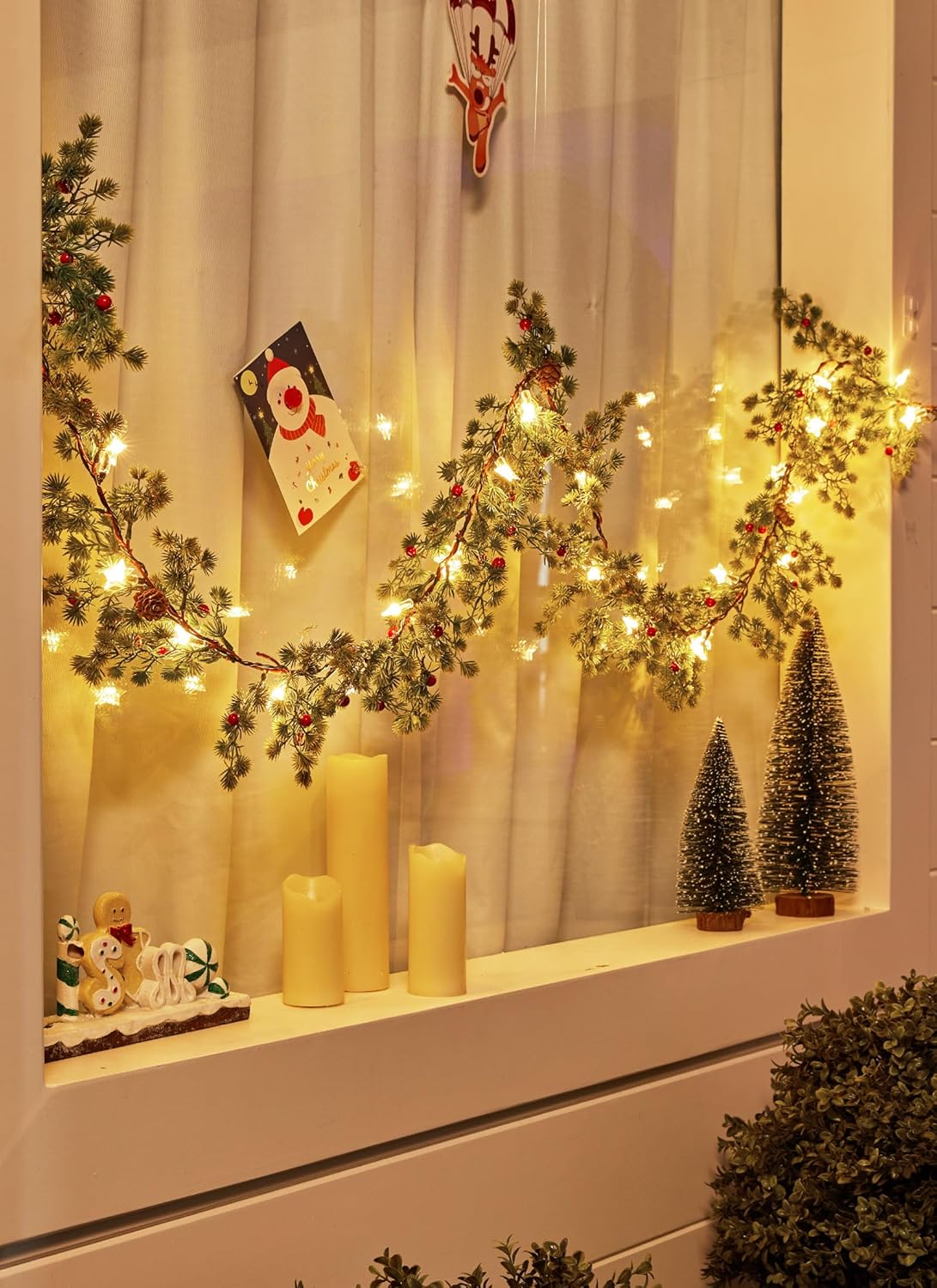 brightown-6ft-battery-operated-christmas-garland-with-20-led-lights-snow-flocked image 2