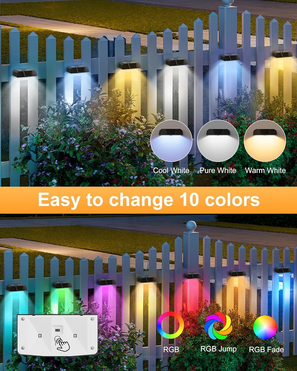 brightown-6-pack-solar-powered-warm-white-cool-white-7-rgb-colors-fence-deck-lig image 2