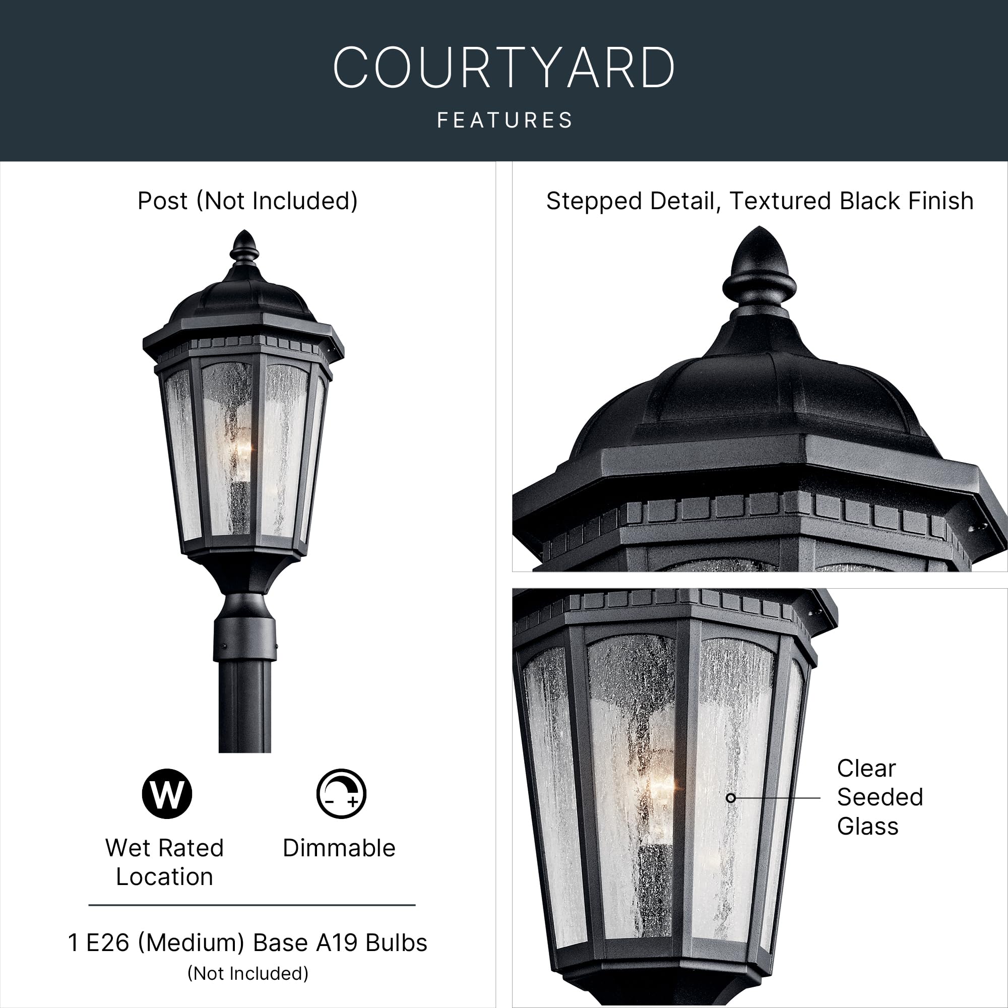 kichler-courtyard-outdoor-post-light-textured-black image 3