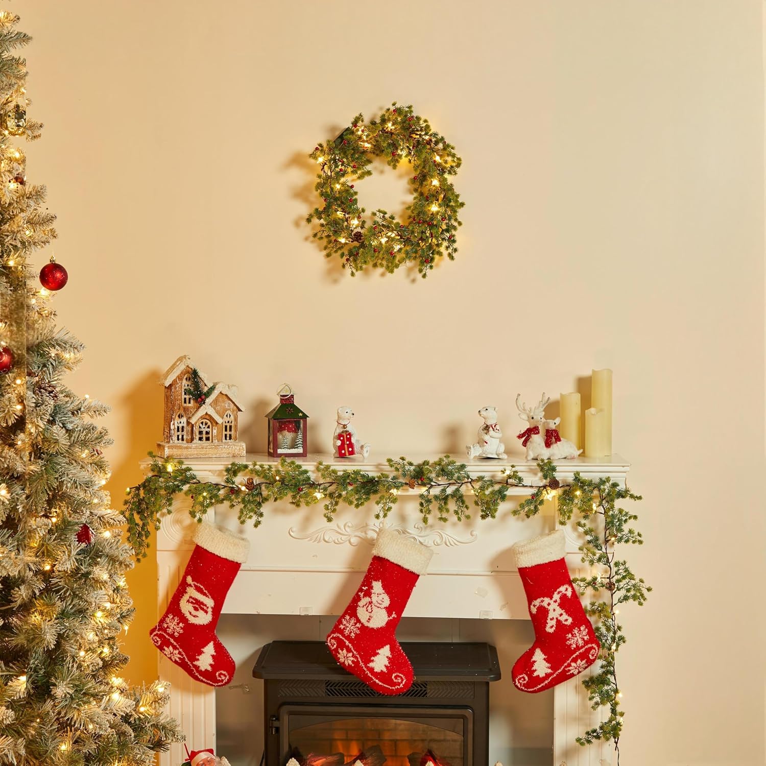 brightown-6ft-battery-operated-christmas-garland-with-20-led-lights-snow-flocked image 6