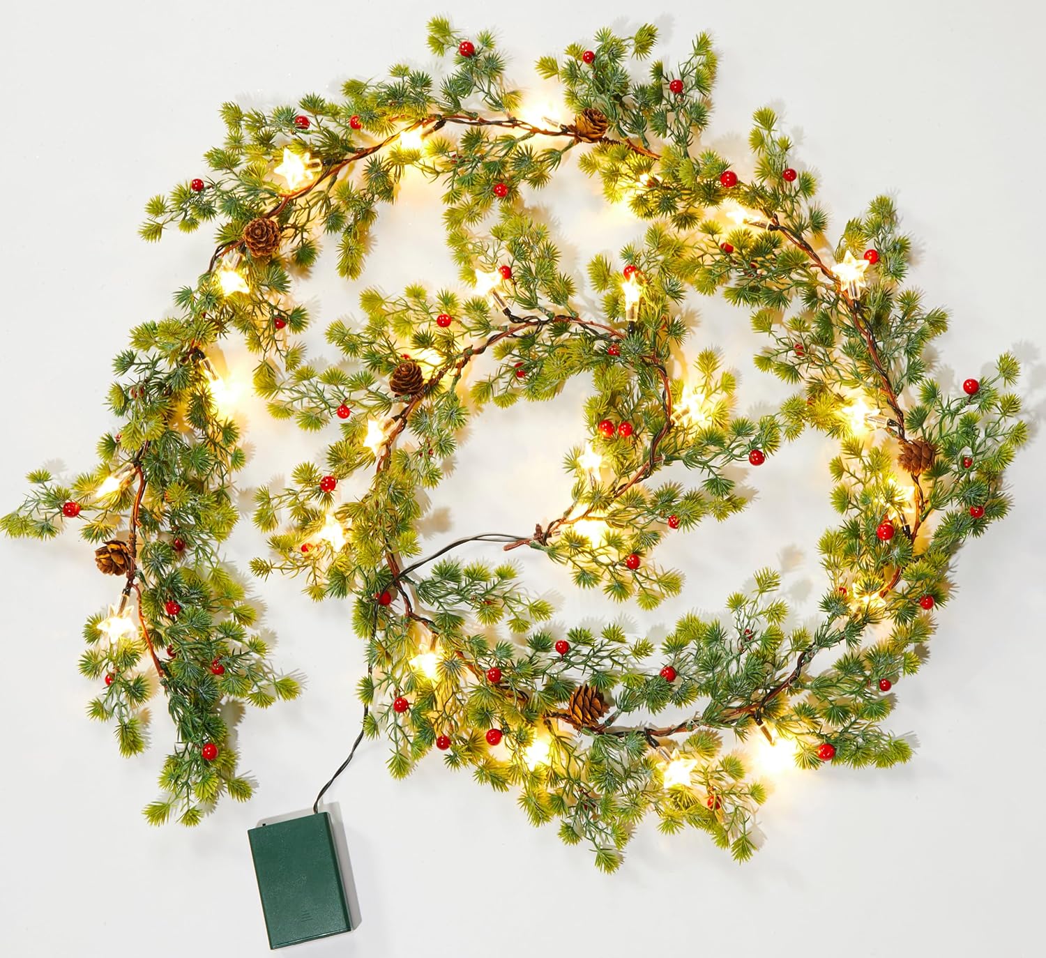 brightown-6ft-battery-operated-christmas-garland-with-20-led-lights-snow-flocked image 1