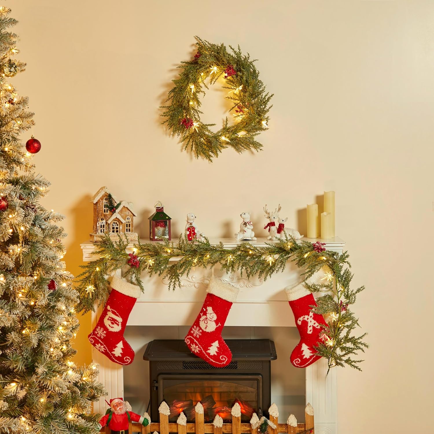 brightown-6ft-battery-operated-christmas-garland-with-20-led-pre-lit-pine-leaves image 2