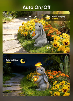 brightown-solar-powered-rabbit-statue-with-butterfly-and-flower-lights-garden-d- image 2