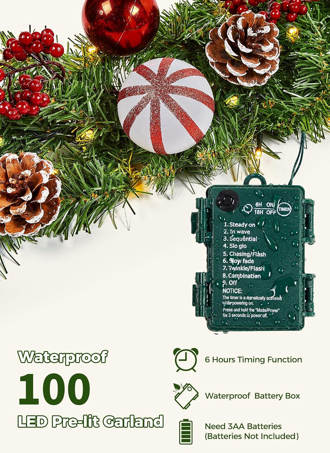brightown-9ft-battery-operated-christmas-garland-with-100-led-warm-white-lights- image 5