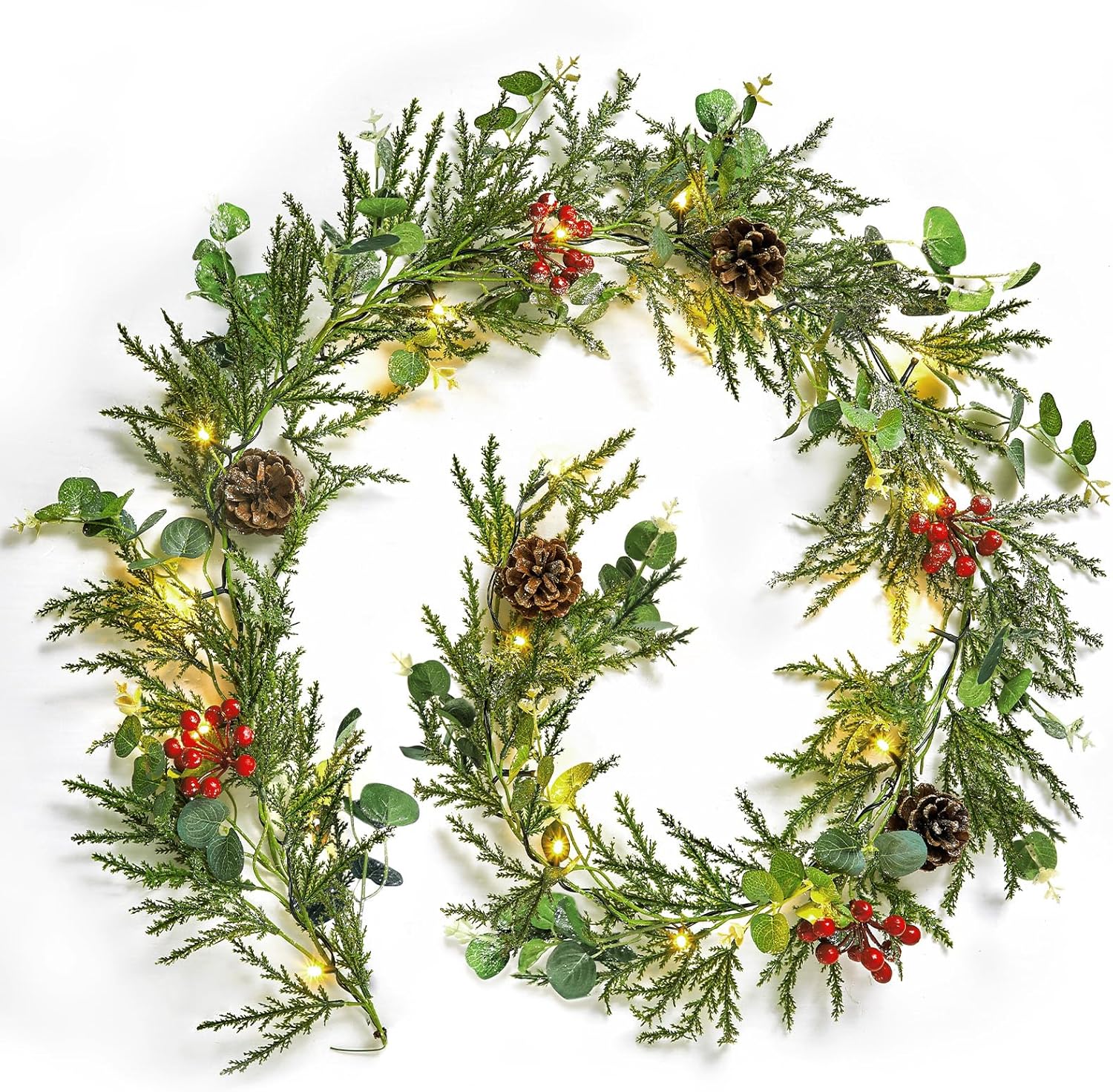 brightown-2-pack-6ft-pre-lit-battery-operated-christmas-garland-with-pine-cones- image 1