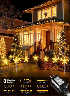 brightown-10-piece-large-waterproof-star-stake-pathway-lights-warm-white-plug-in image 2