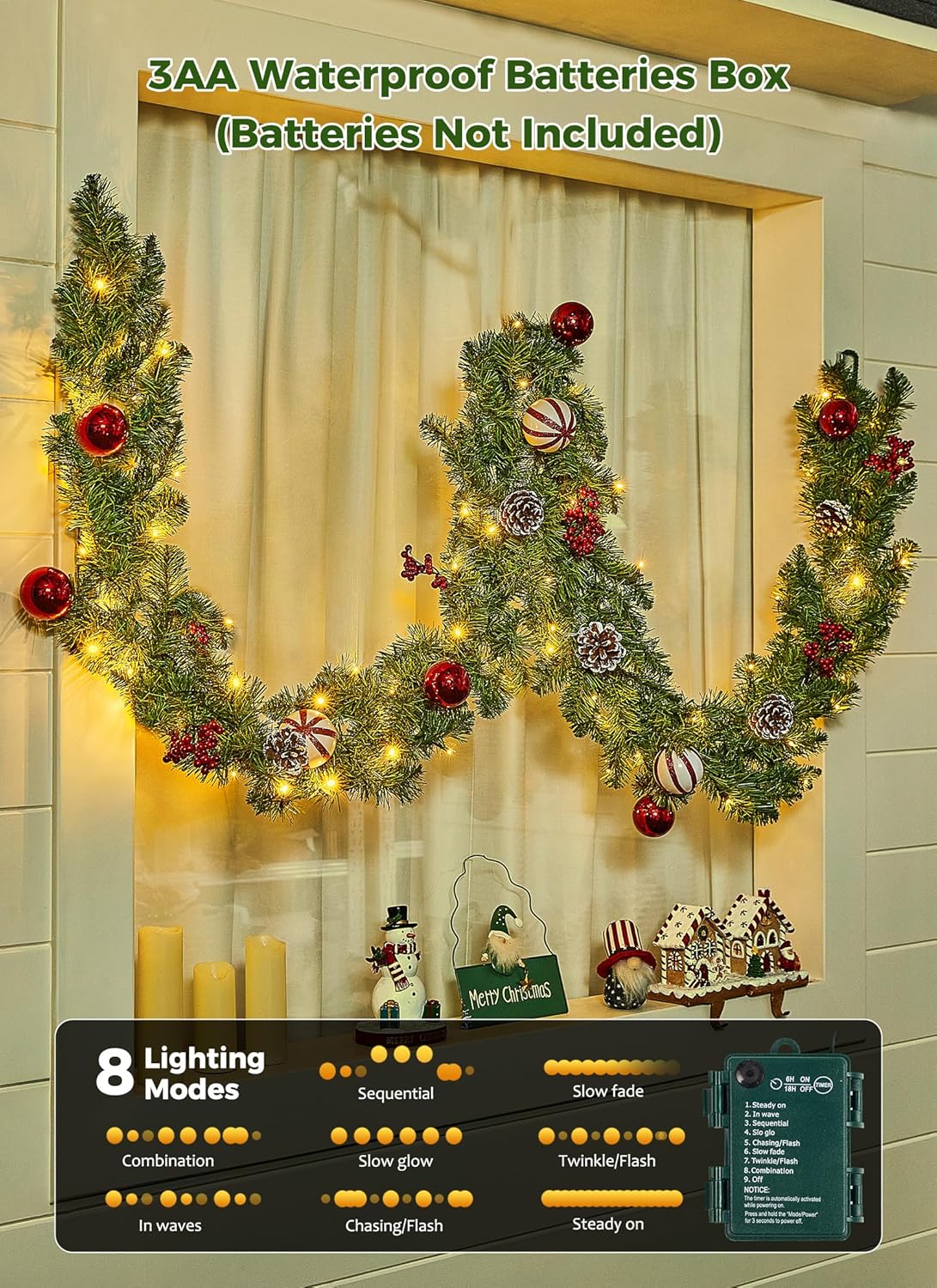 brightown-9ft-battery-operated-christmas-garland-with-100-led-warm-white-lights- image 6