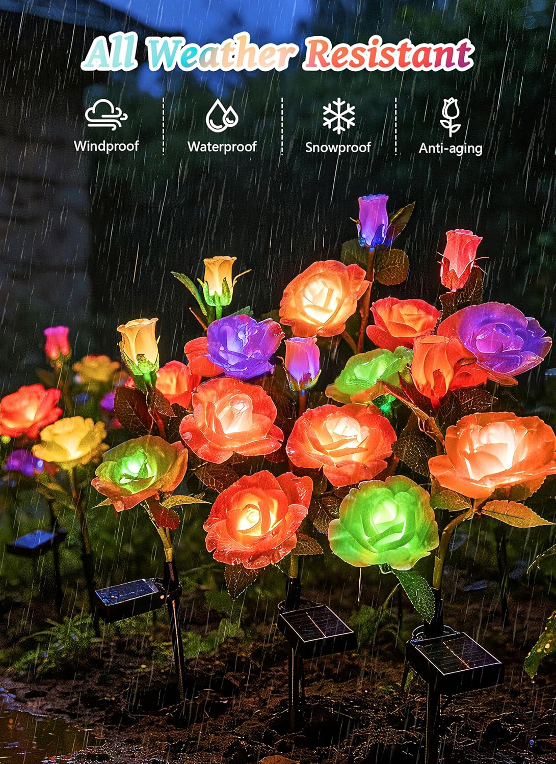 brightown-4-pack-realistic-rose-solar-garden-pathway-lights-with-7-color-changin image 2