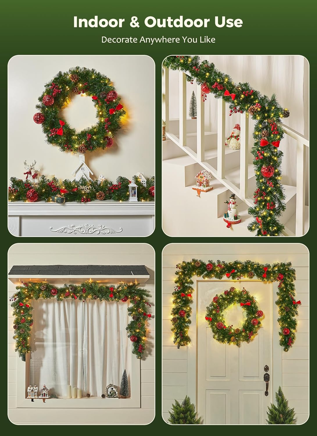 brightown-9ft-christmas-garland-with-lights-battery-operated-100-led-white-light image 6