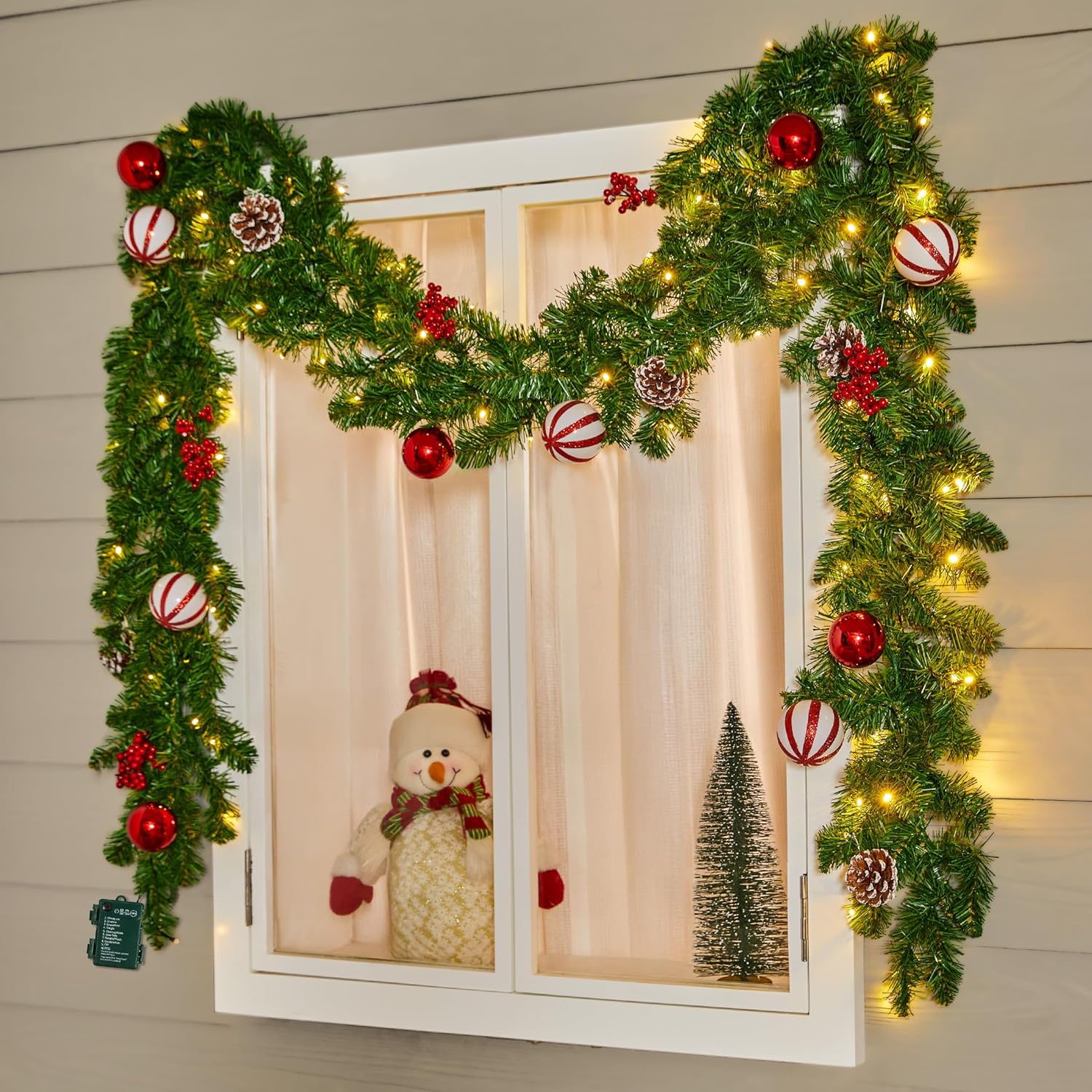 brightown-9ft-battery-operated-christmas-garland-with-100-led-warm-white-lights- image 2
