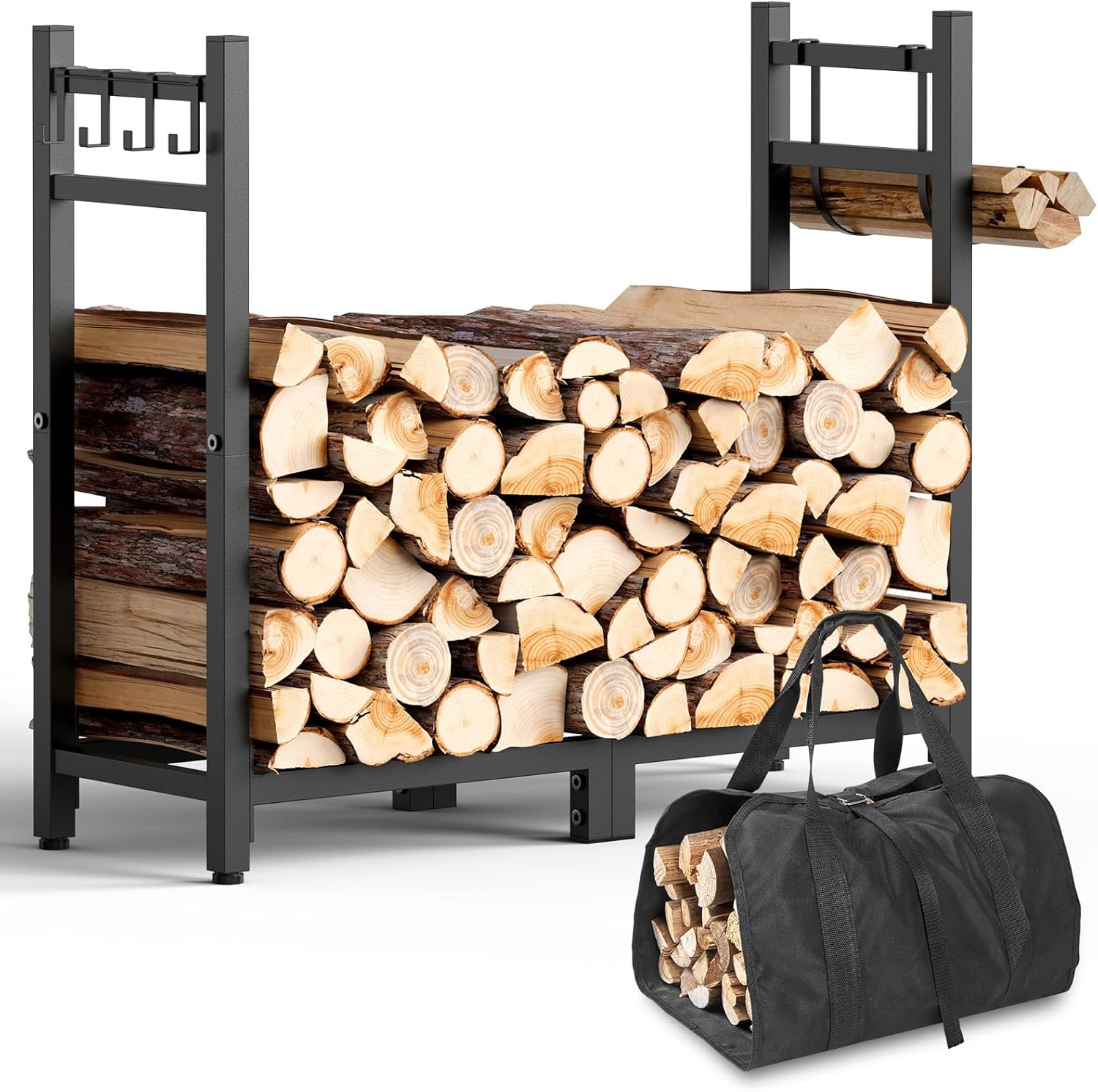 brightown-heavy-duty-firewood-rack-black-adjustable-feet-holds-1-4-face-cord-inc image 1