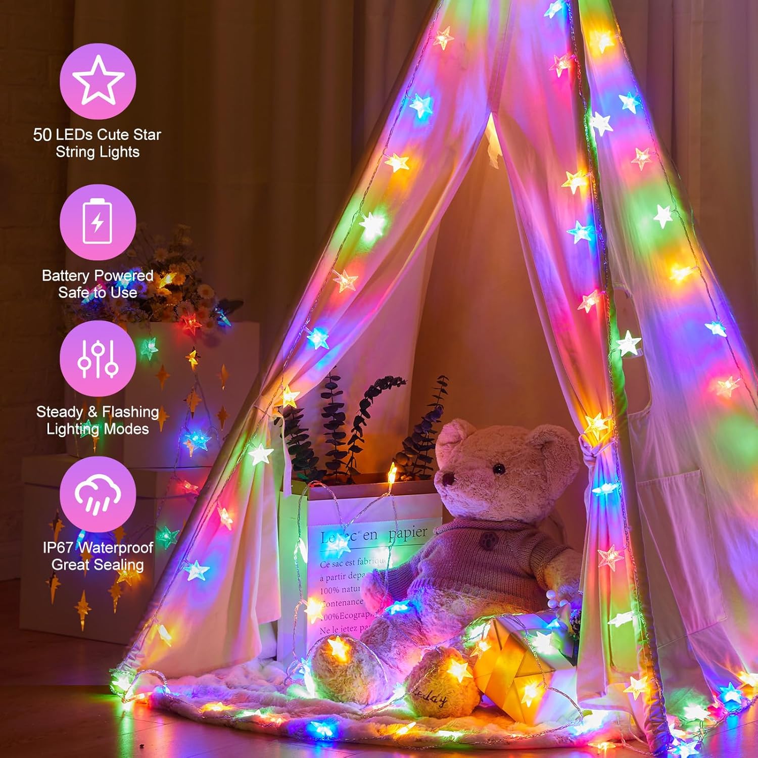 brightown-50-led-battery-operated-star-string-lights-17-ft-multi-color-with-time image 4