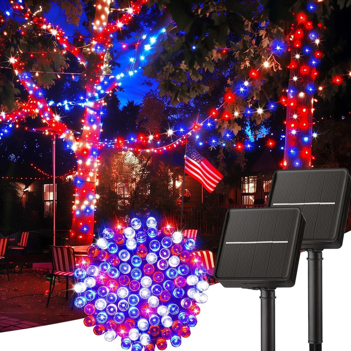 brightown-2-pack-solar-red-white-blue-string-lights-100-led-40ft-each image 1