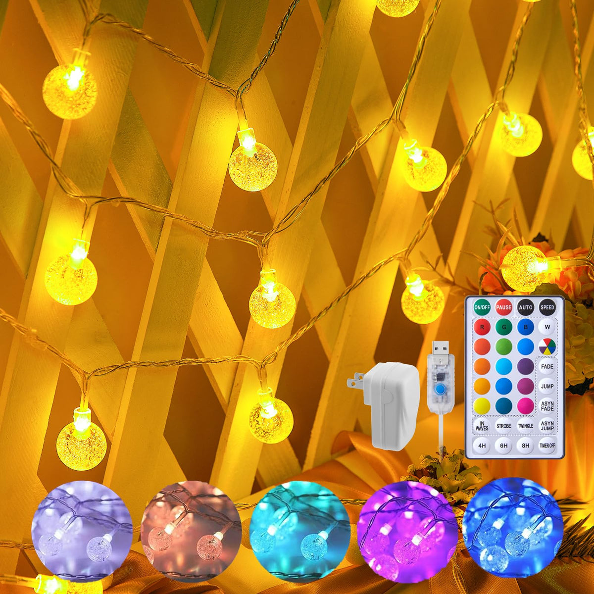 brightown-33ft-usb-color-changing-crystal-globe-ball-fairy-lights-with-remote image 1