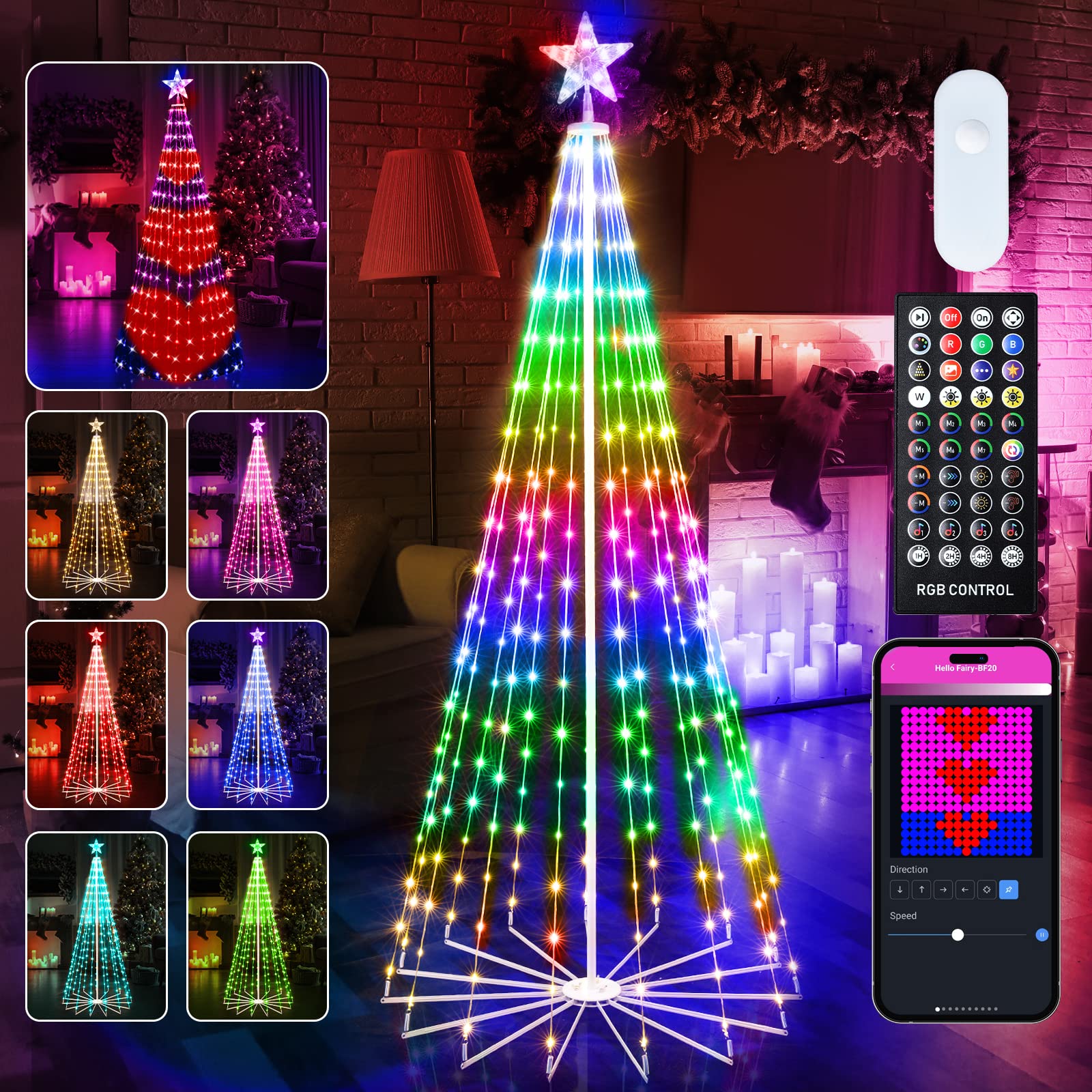 brightown-smart-cone-tree-light-with-star-topper-remote-app-control-16-million-c image 1