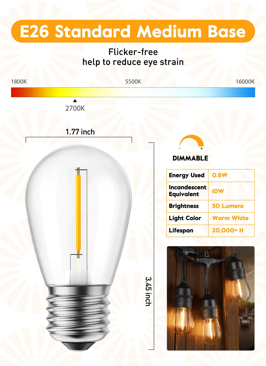 brightown-s14-2w-120v-led-plastic-bulbs-e26-e27-base-warm-white-pack-of-10 image 2