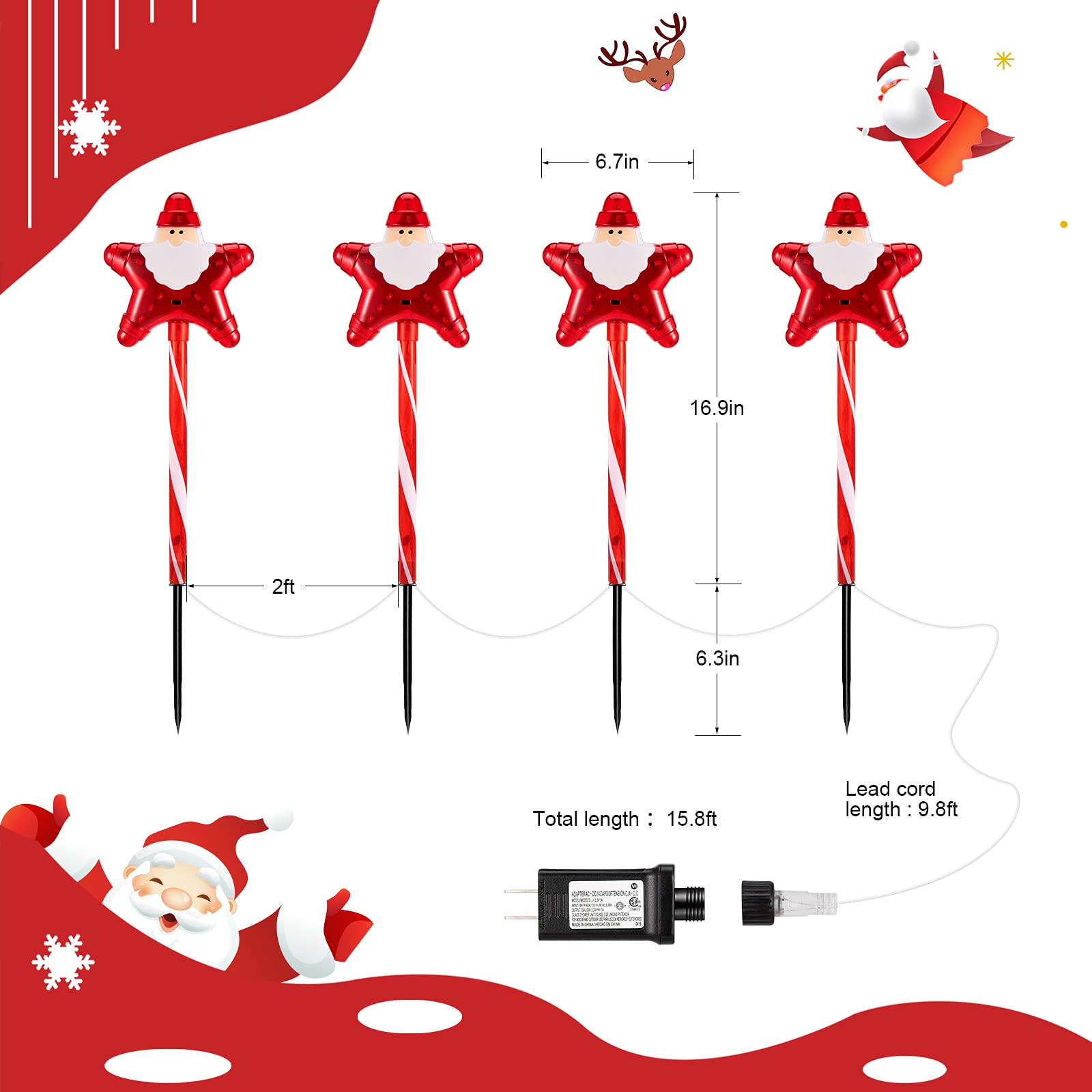 brightown-christmas-4-pack-plug-in-23-candy-cane-star-santa-clause-lights-for-pa image 2