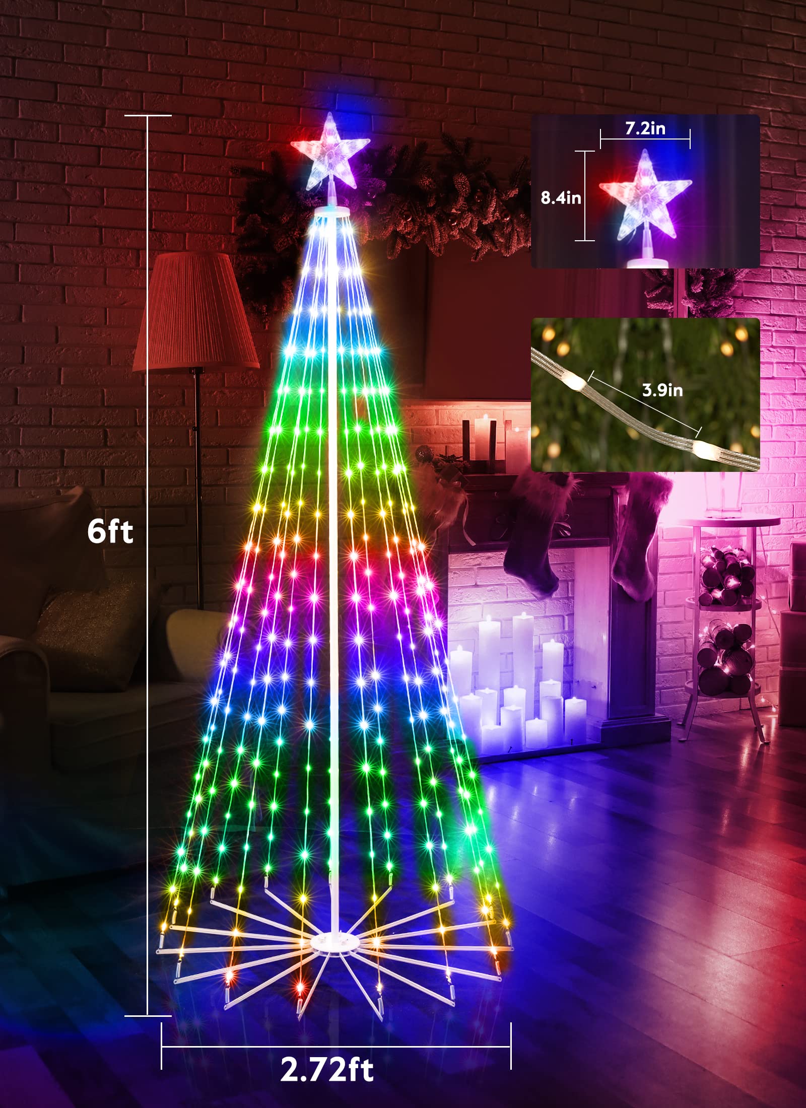 brightown-smart-cone-tree-light-with-star-topper-remote-app-control-16-million-c image 2