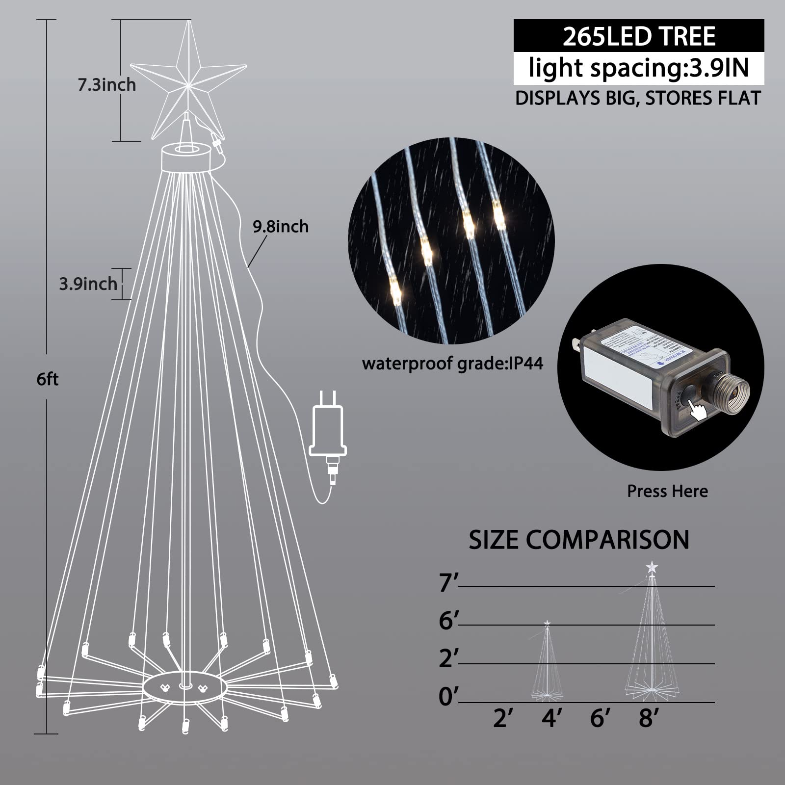 brightown-christmas-cone-tree-light-with-star-topper-with-remote-8-modes image 5